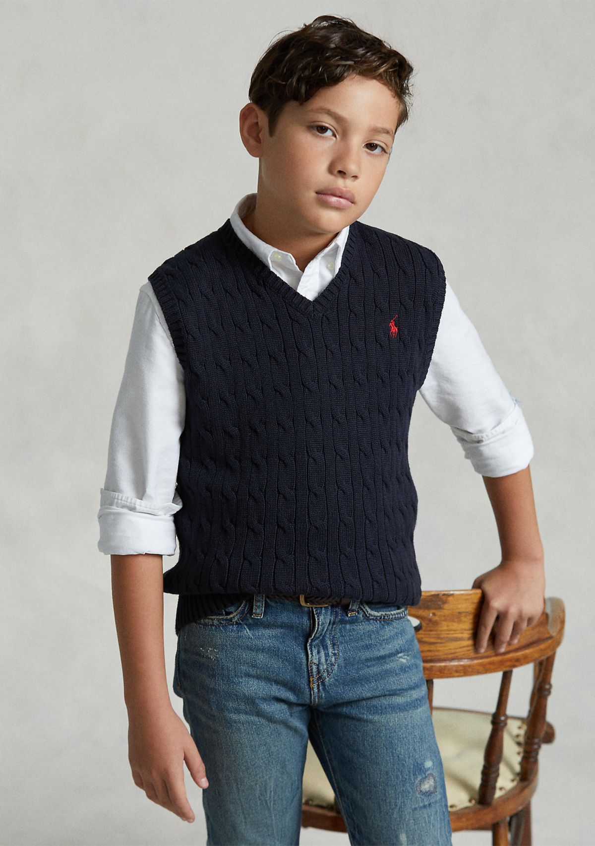 Boys 8-20 Cable Knit Cotton Sweater Vest