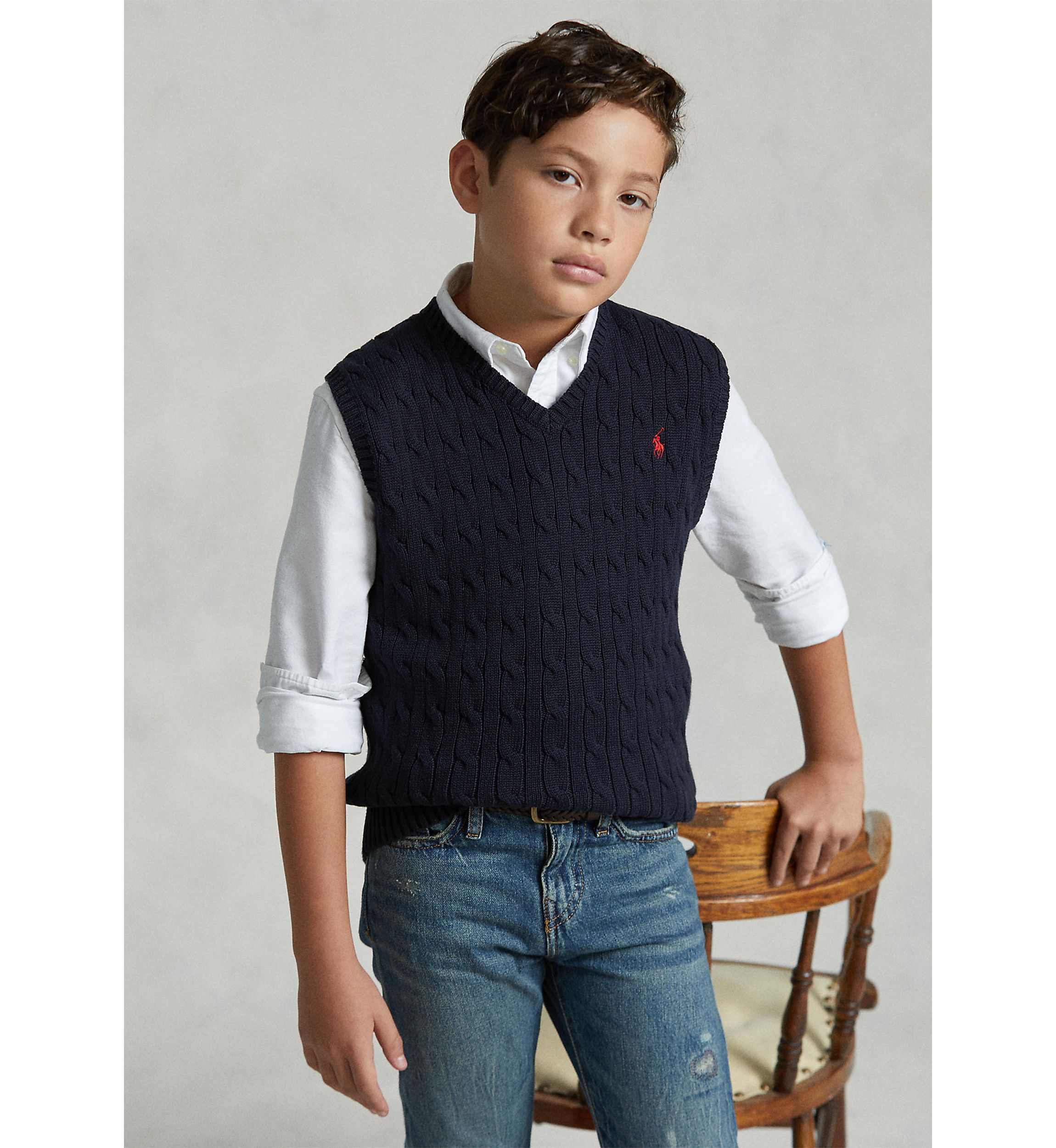 Boys 8-20 Cable Knit Cotton Sweater Vest