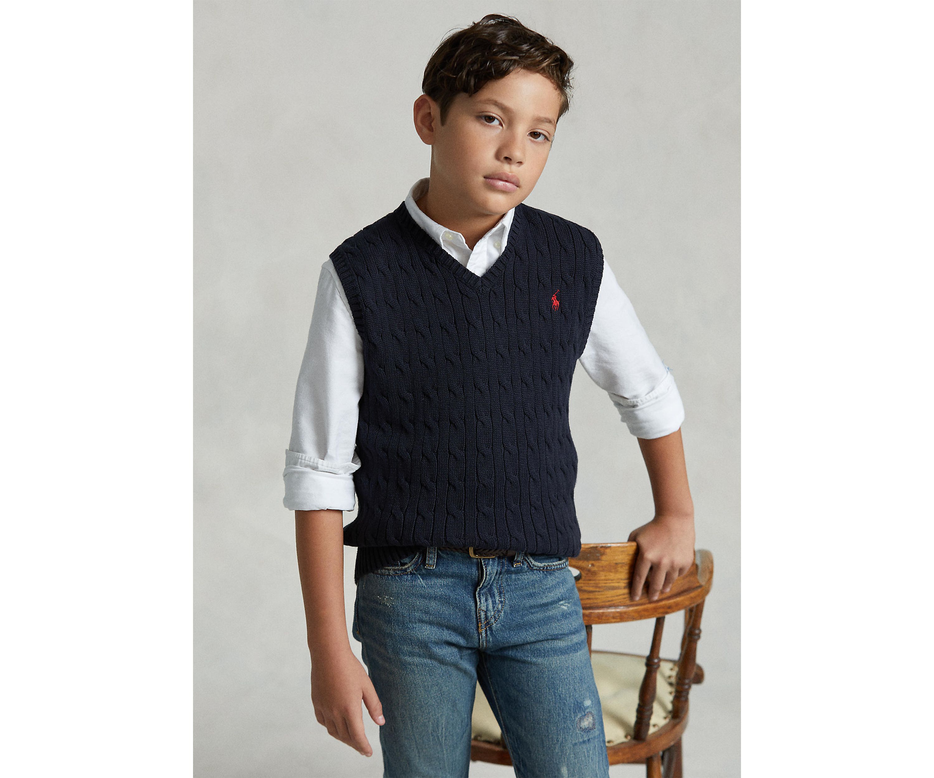 Boys 8-20 Cable Knit Cotton Sweater Vest