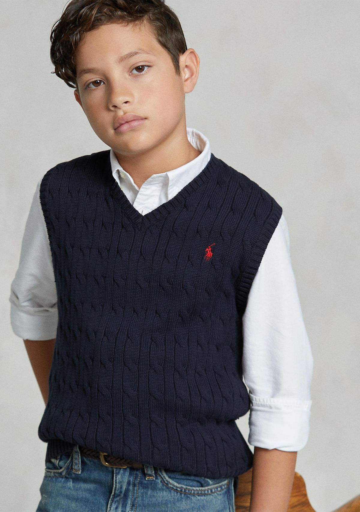 Boys 8-20 Cable Knit Cotton Sweater Vest