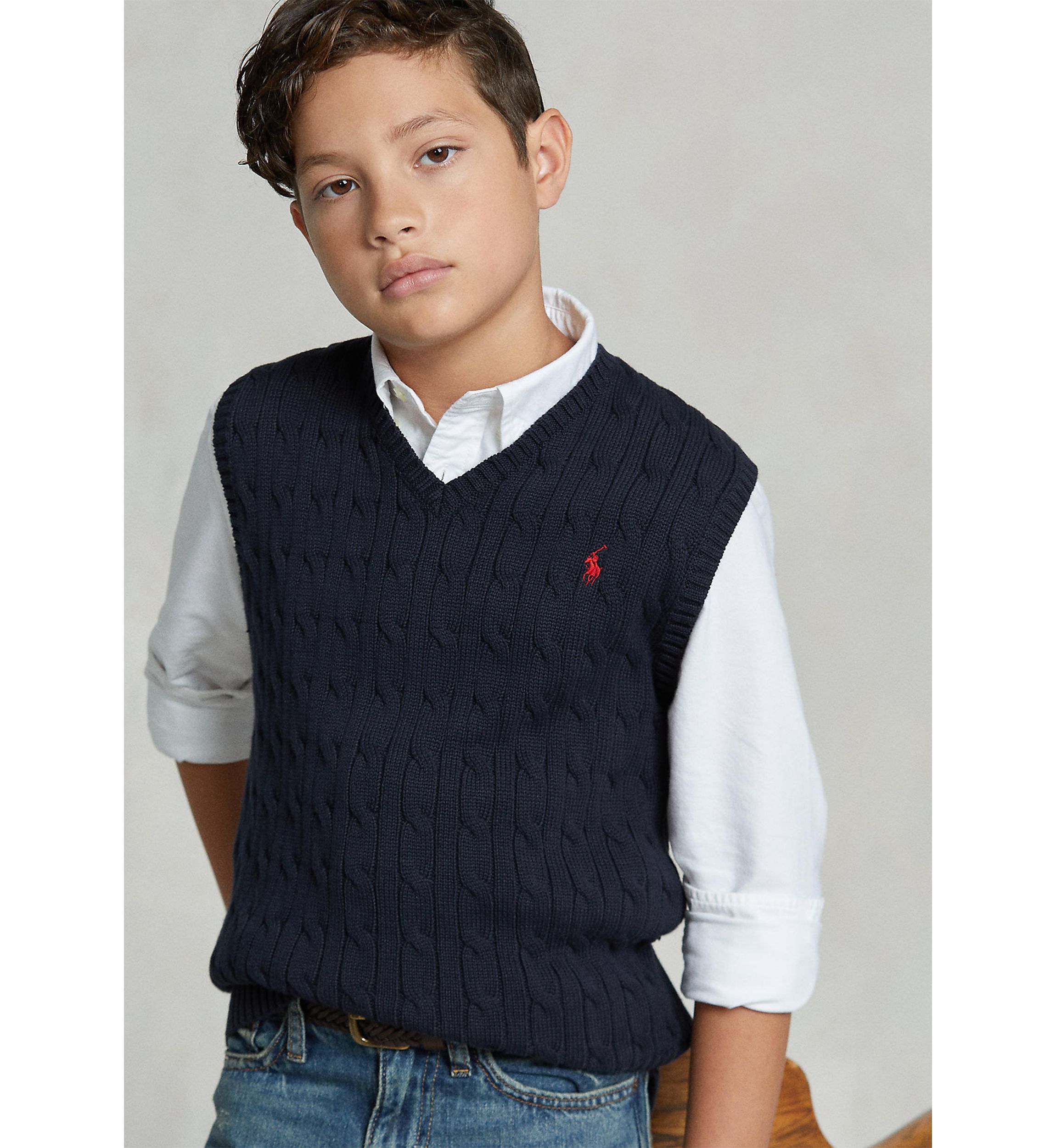 Boys 8-20 Cable Knit Cotton Sweater Vest