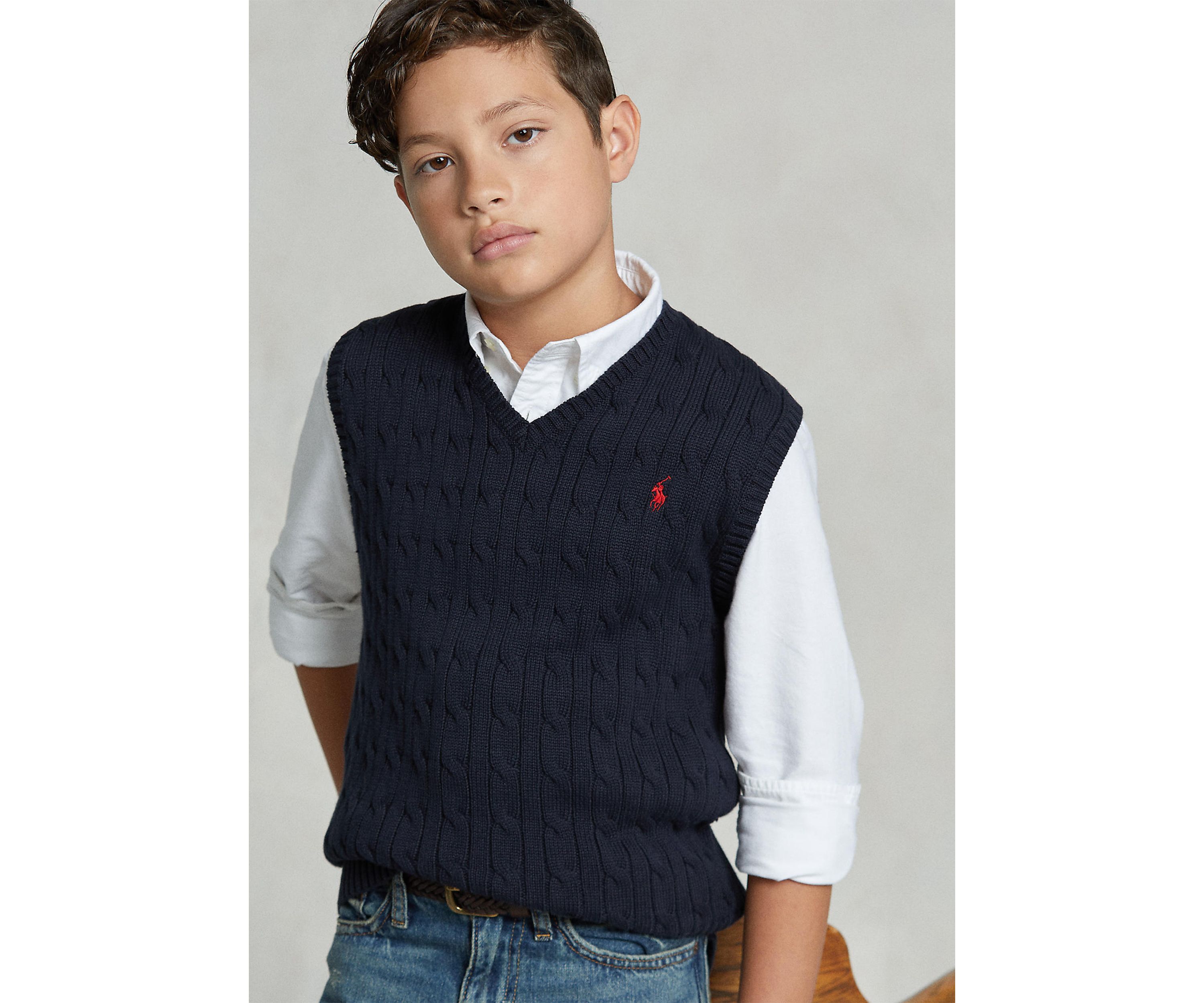 Boys 8-20 Cable Knit Cotton Sweater Vest