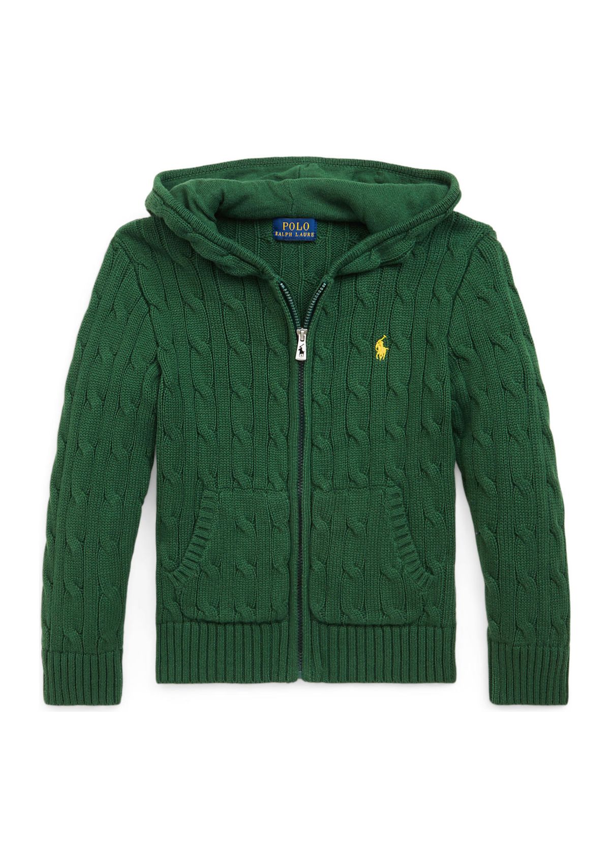 Boys 2-7 Cable Cotton Hooded Full Zip Sweater