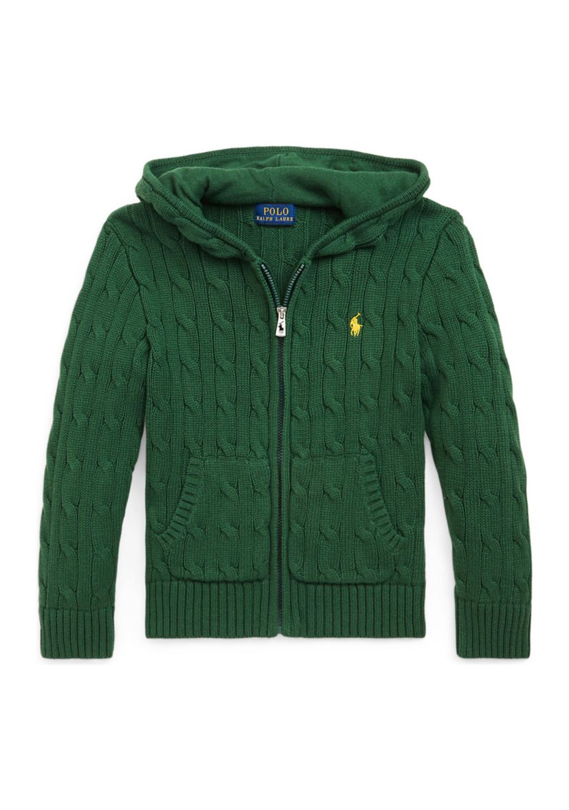 Boys 2-7 Cable Cotton Hooded Full Zip Sweater