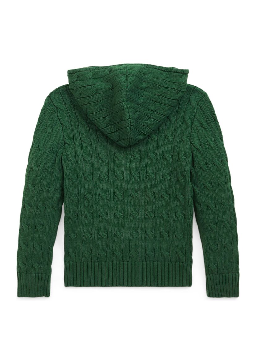Boys 2-7 Cable Cotton Hooded Full Zip Sweater