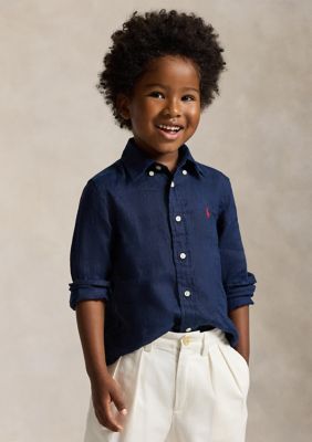 Ralph Lauren Childrenswear Boys 2-7 Linen Shirt, Navy Blue