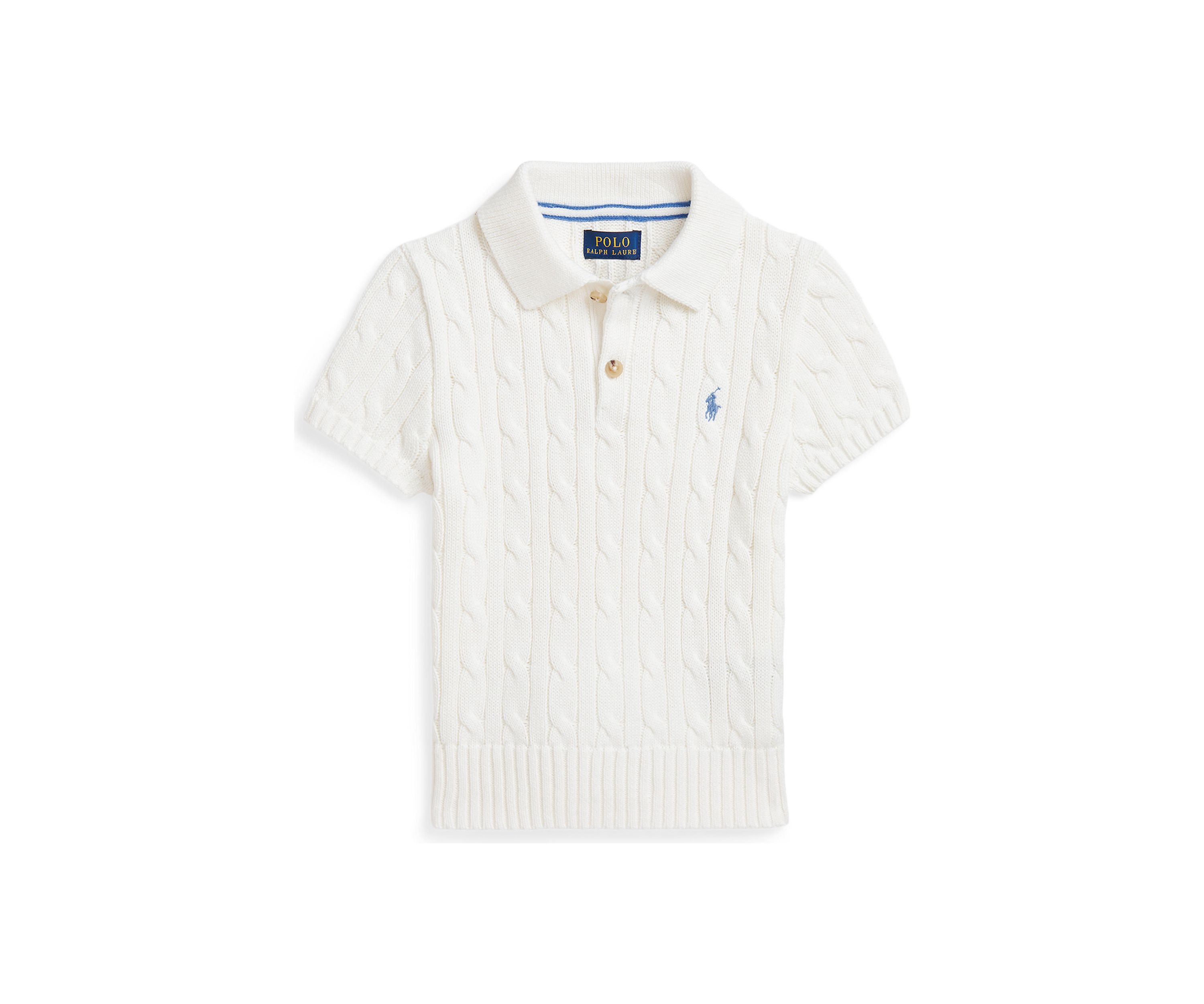 Boys 2-7 Cable-Knit Cotton Polo-Collar Sweater