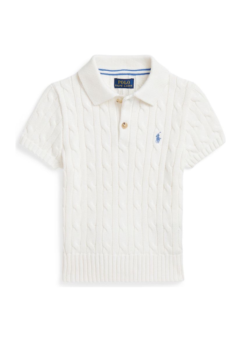 Boys 2-7 Cable-Knit Cotton Polo-Collar Sweater