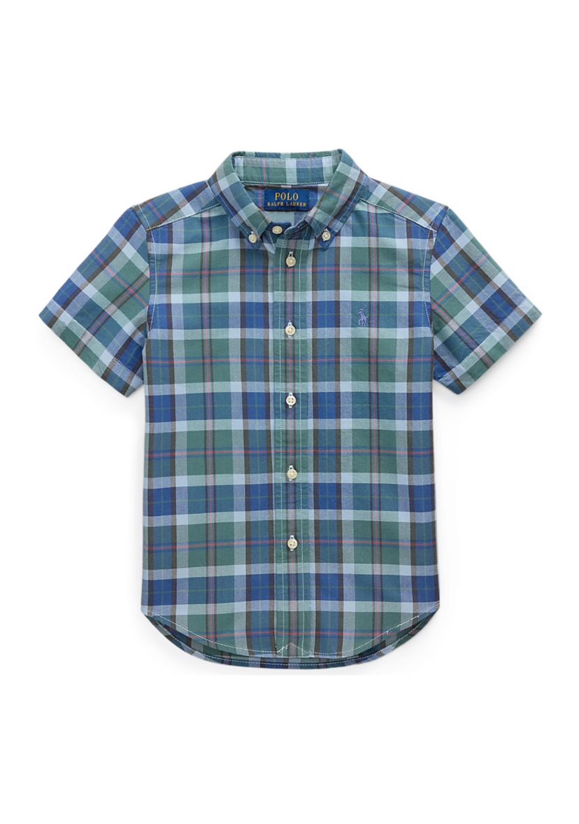 Boys 2-7 Plaid Cotton Oxford Short-Sleeve Shirt