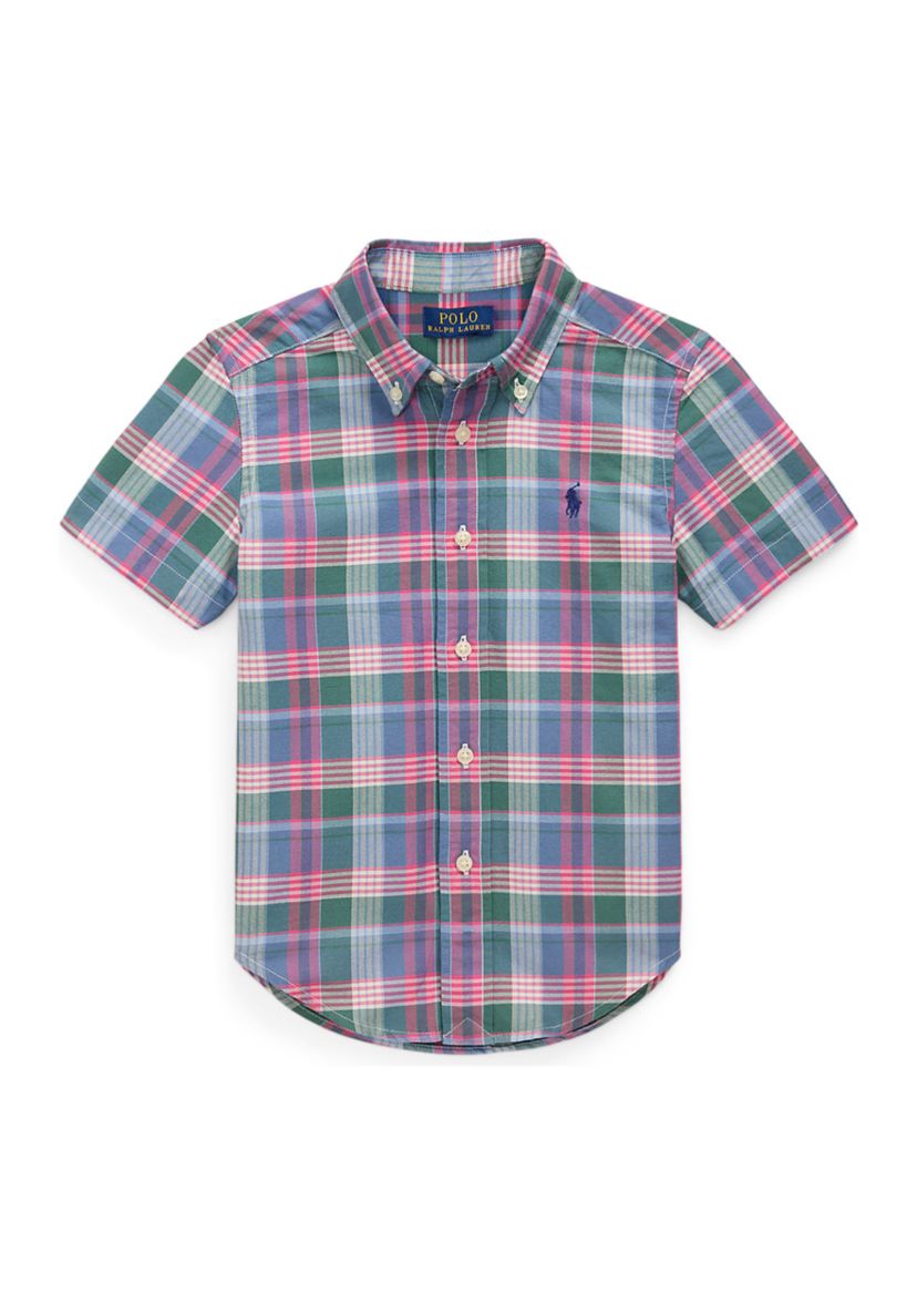 Boys 2-7 Plaid Cotton Oxford Short-Sleeve Shirt