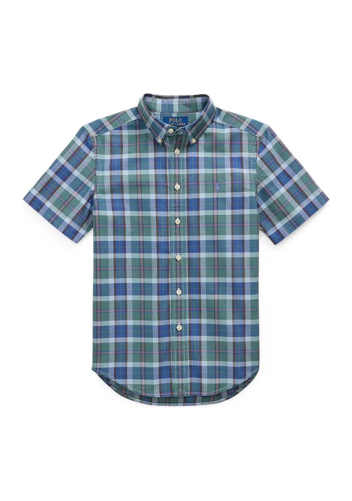 Boys 8-20 Plaid Cotton Oxford Short-Sleeve Shirt