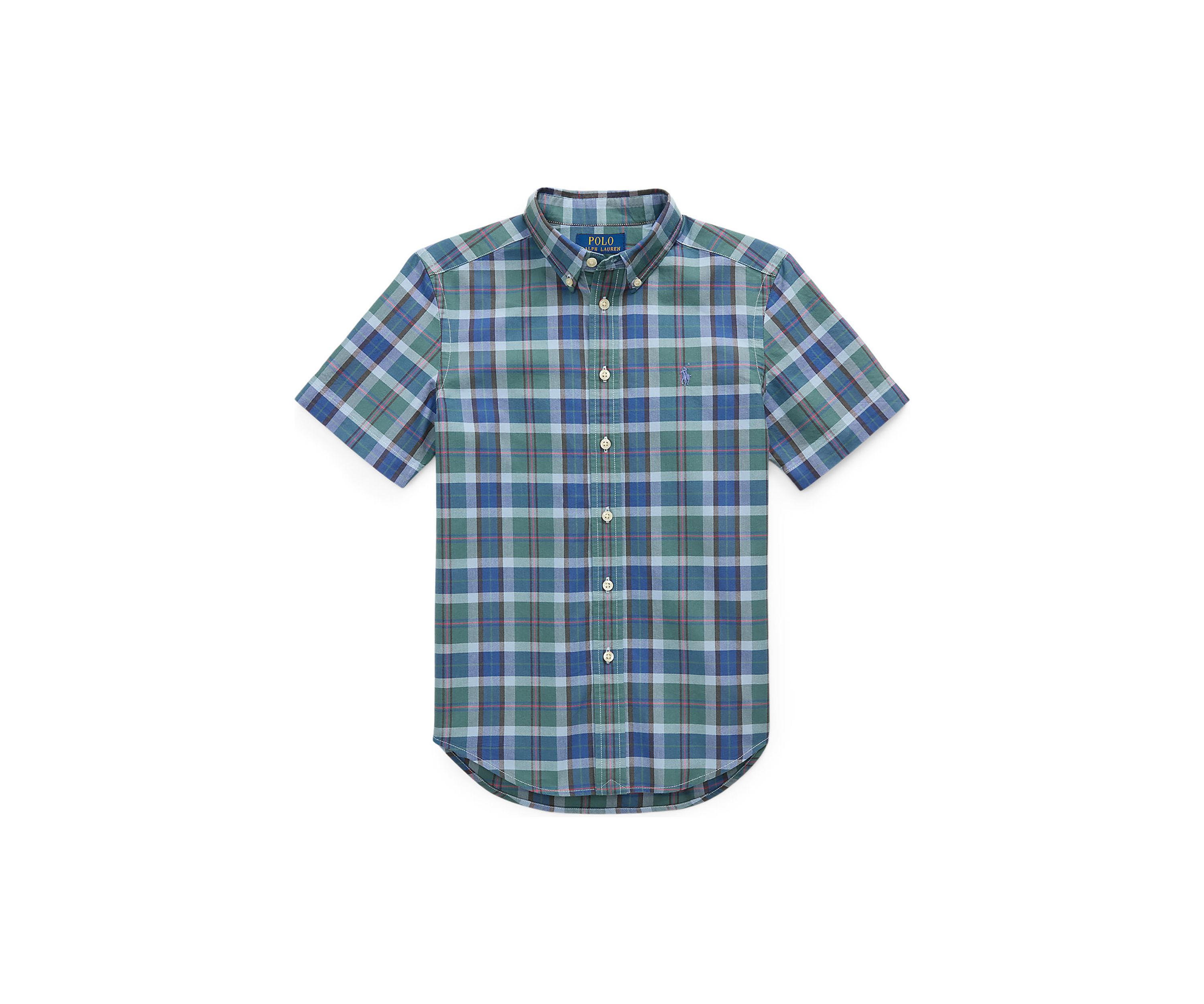 Boys 8-20 Plaid Cotton Oxford Short-Sleeve Shirt