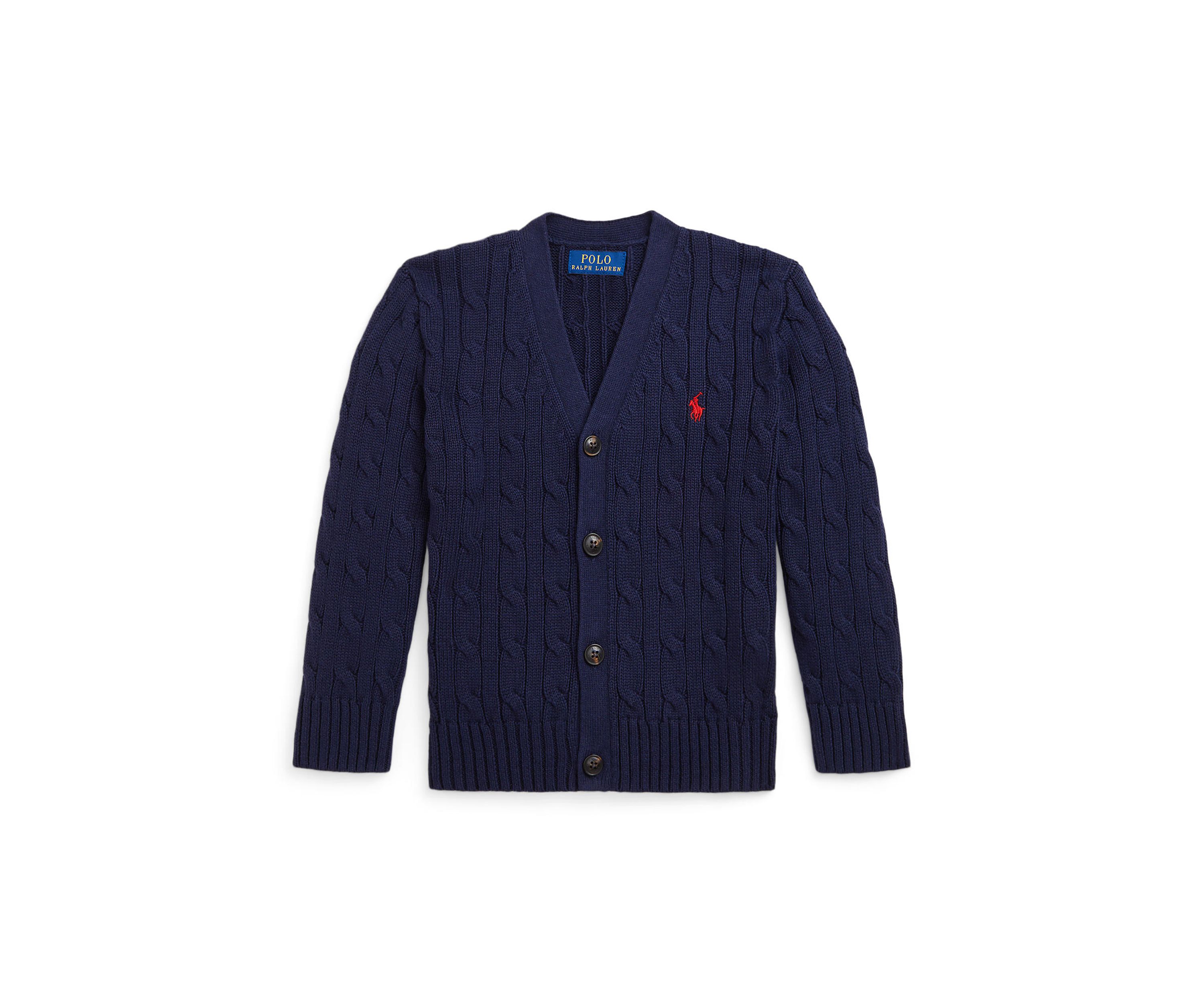 Boys 2-7 Cable-Knit Cotton V-Neck Cardigan