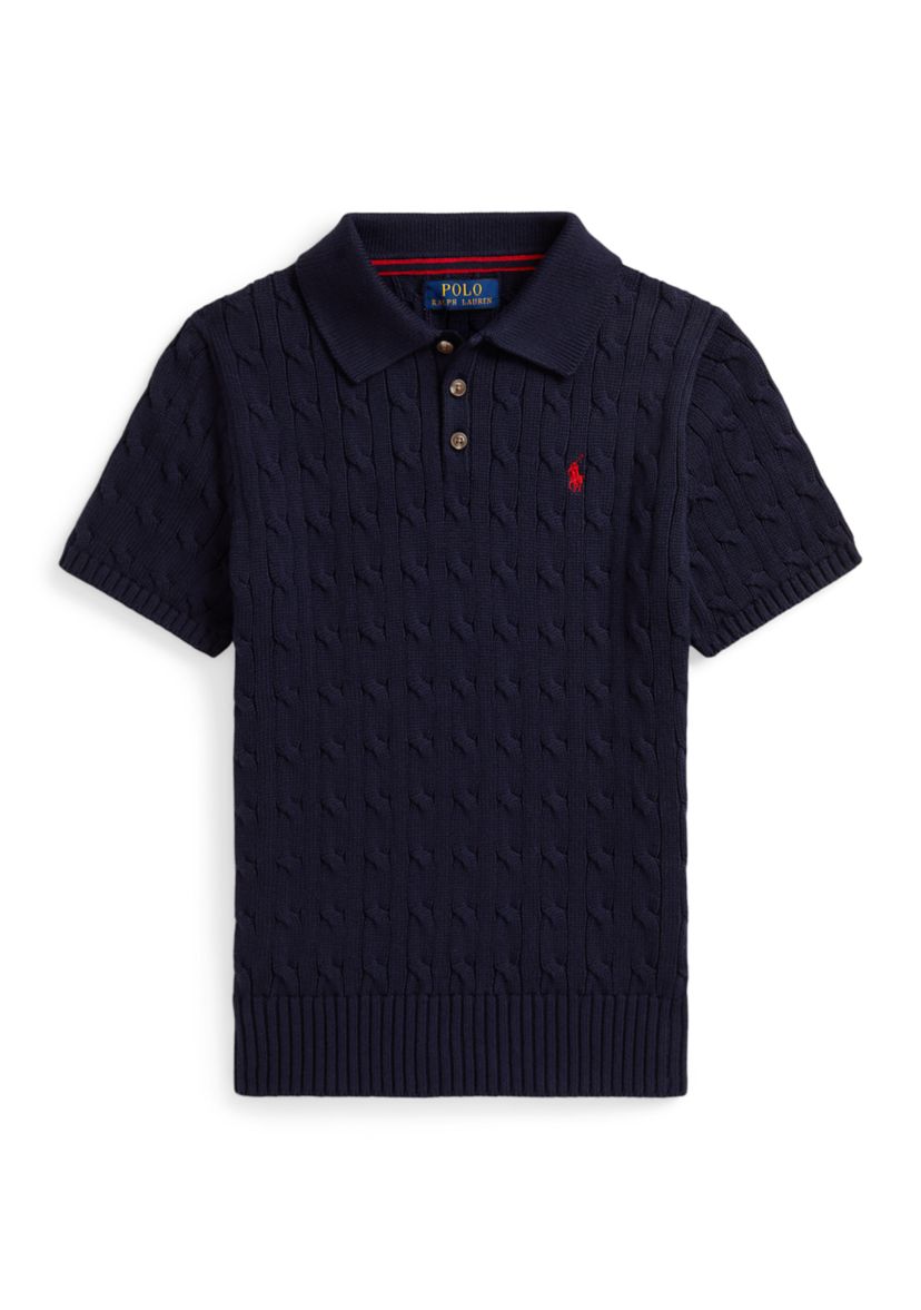 Boys 8-20 Cable-Knit Cotton Polo Sweater