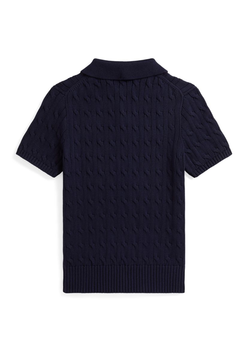 Boys 8-20 Cable-Knit Cotton Polo Sweater