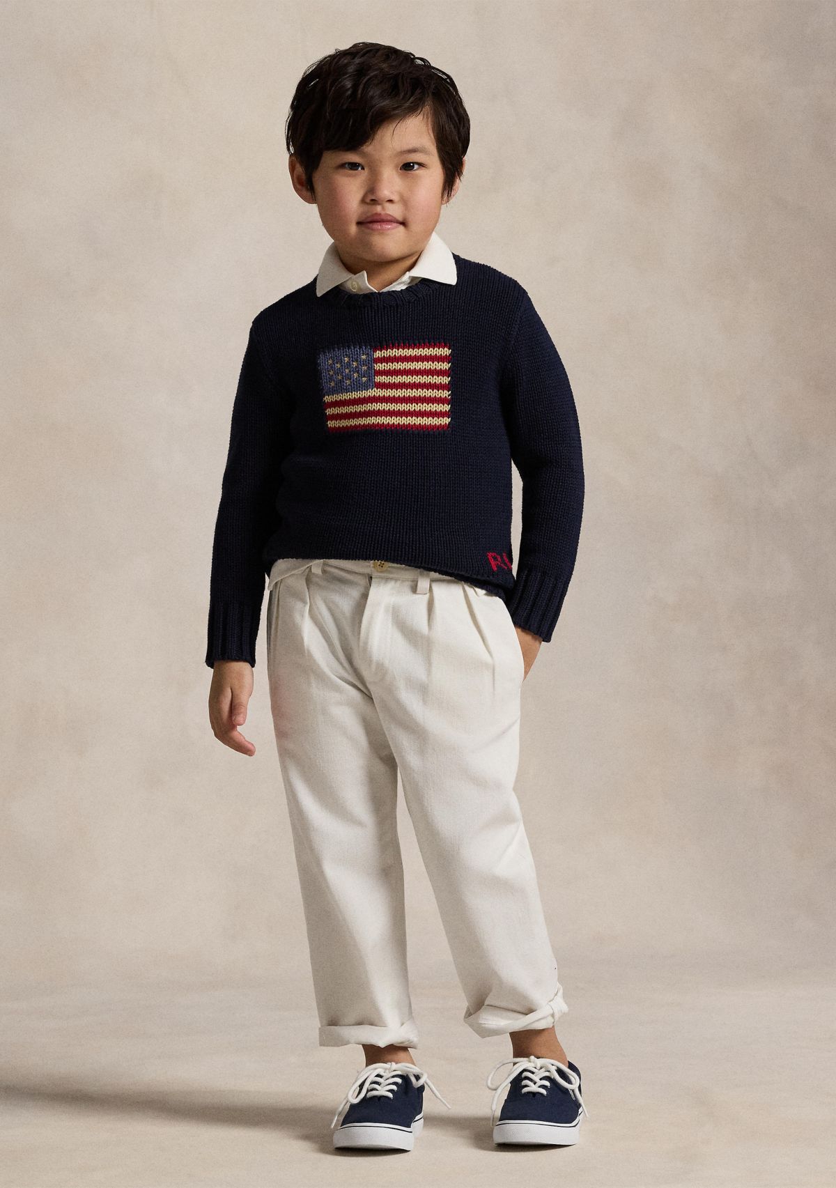 Flag Cotton Crewneck Sweater Boys 4-7