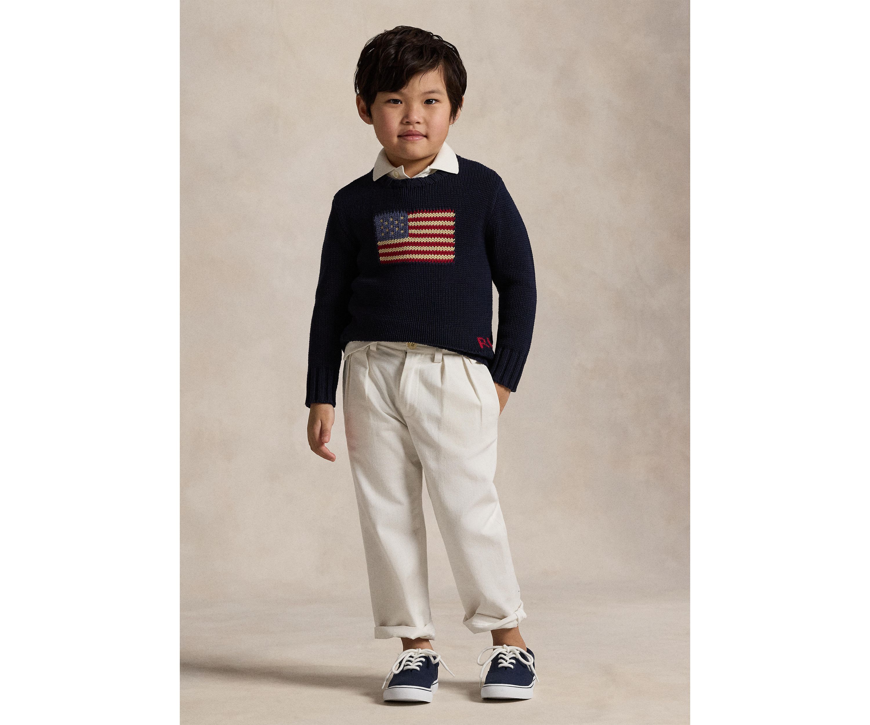 Flag Cotton Crewneck Sweater Boys 4-7