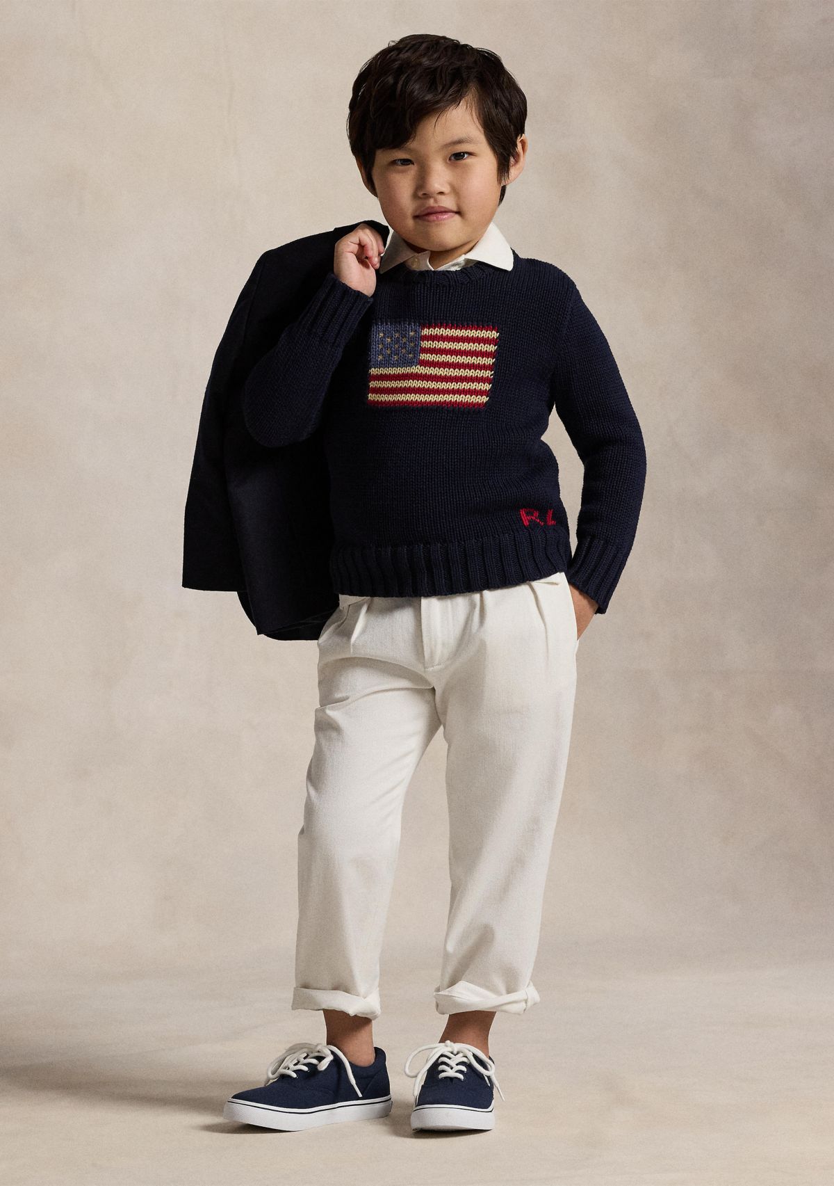 Flag Cotton Crewneck Sweater Boys 4-7