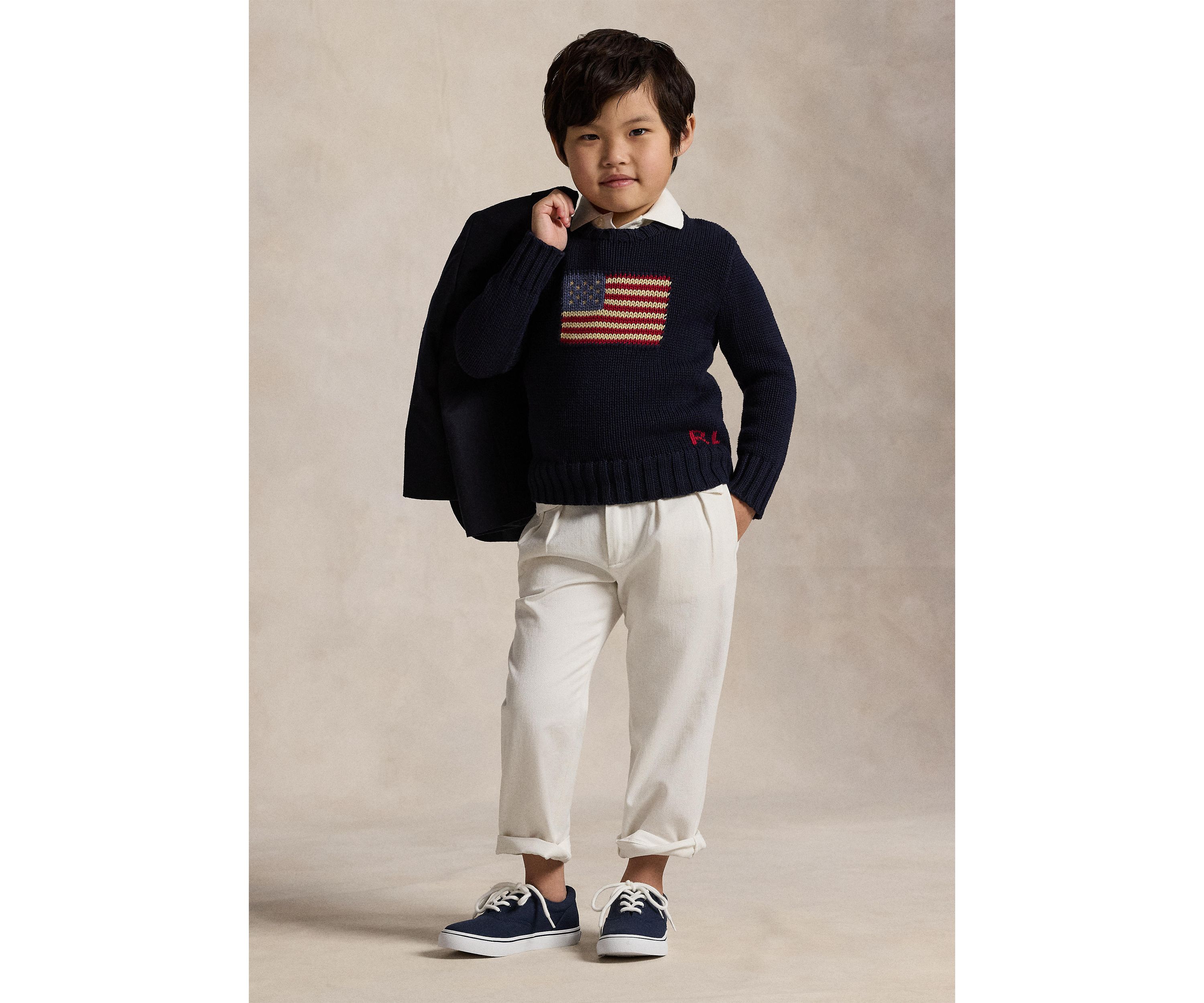Flag Cotton Crewneck Sweater Boys 4-7