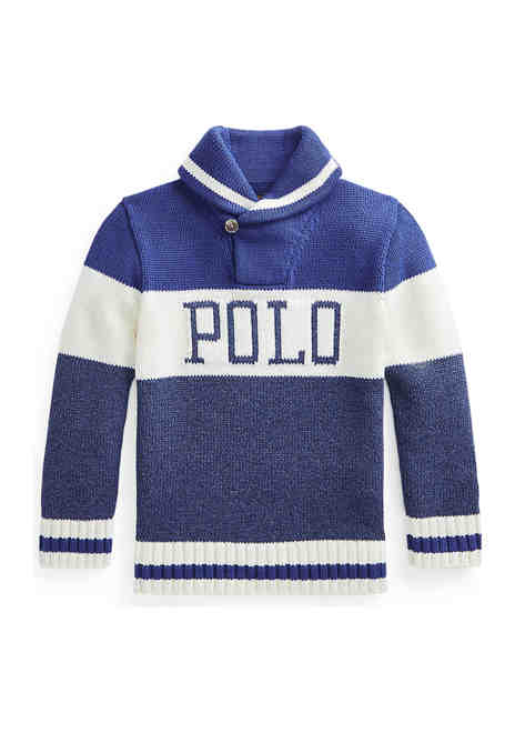 폴로 랄프로렌 키즈 남아용 스웨터 Polo Ralph Lauren Kids Boys 4-7 Logo Shawl-Collar Sweater,CHALET BLUE