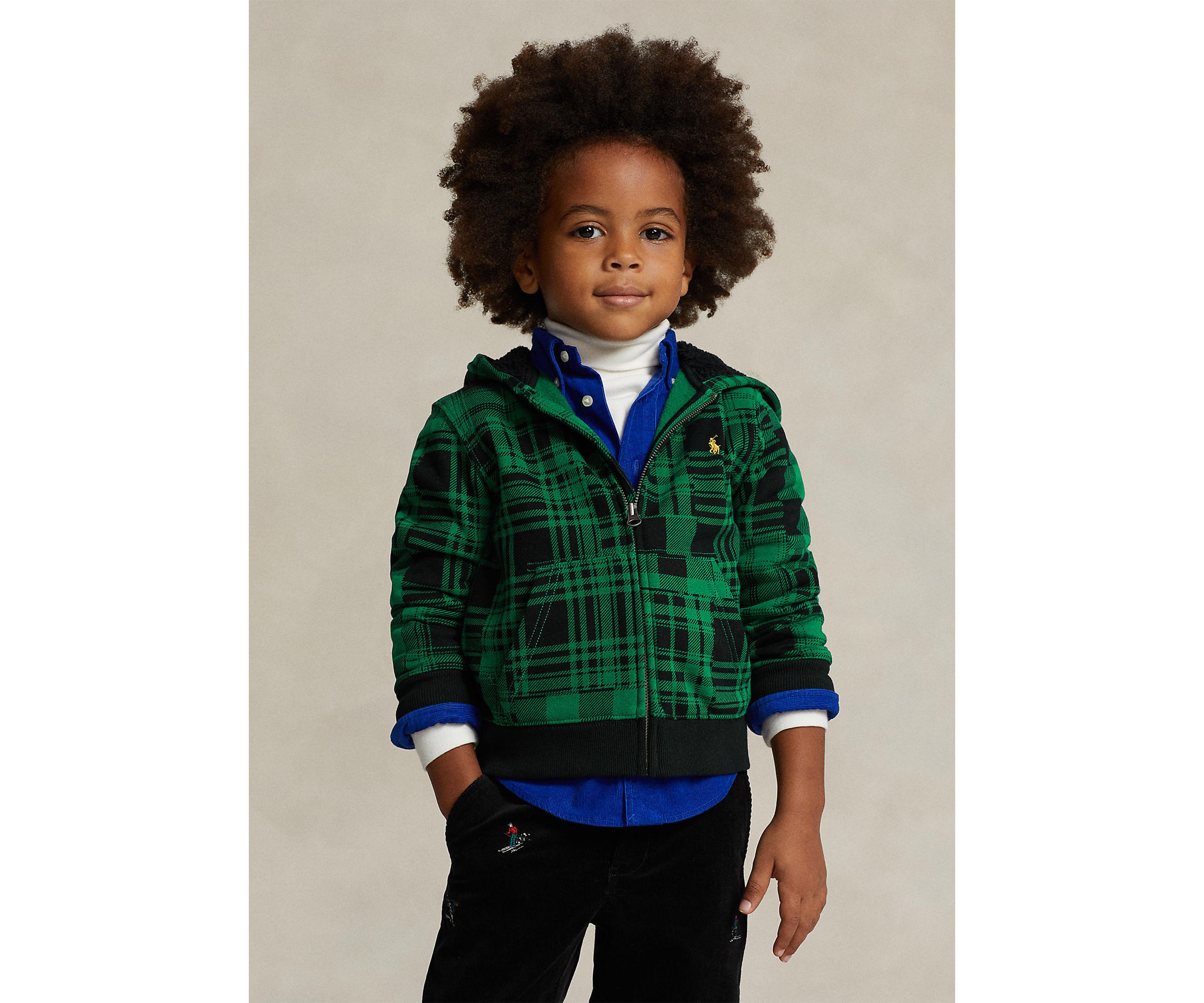 Bpys 2-7 Plaid Fleece Full Zip Hoodie
