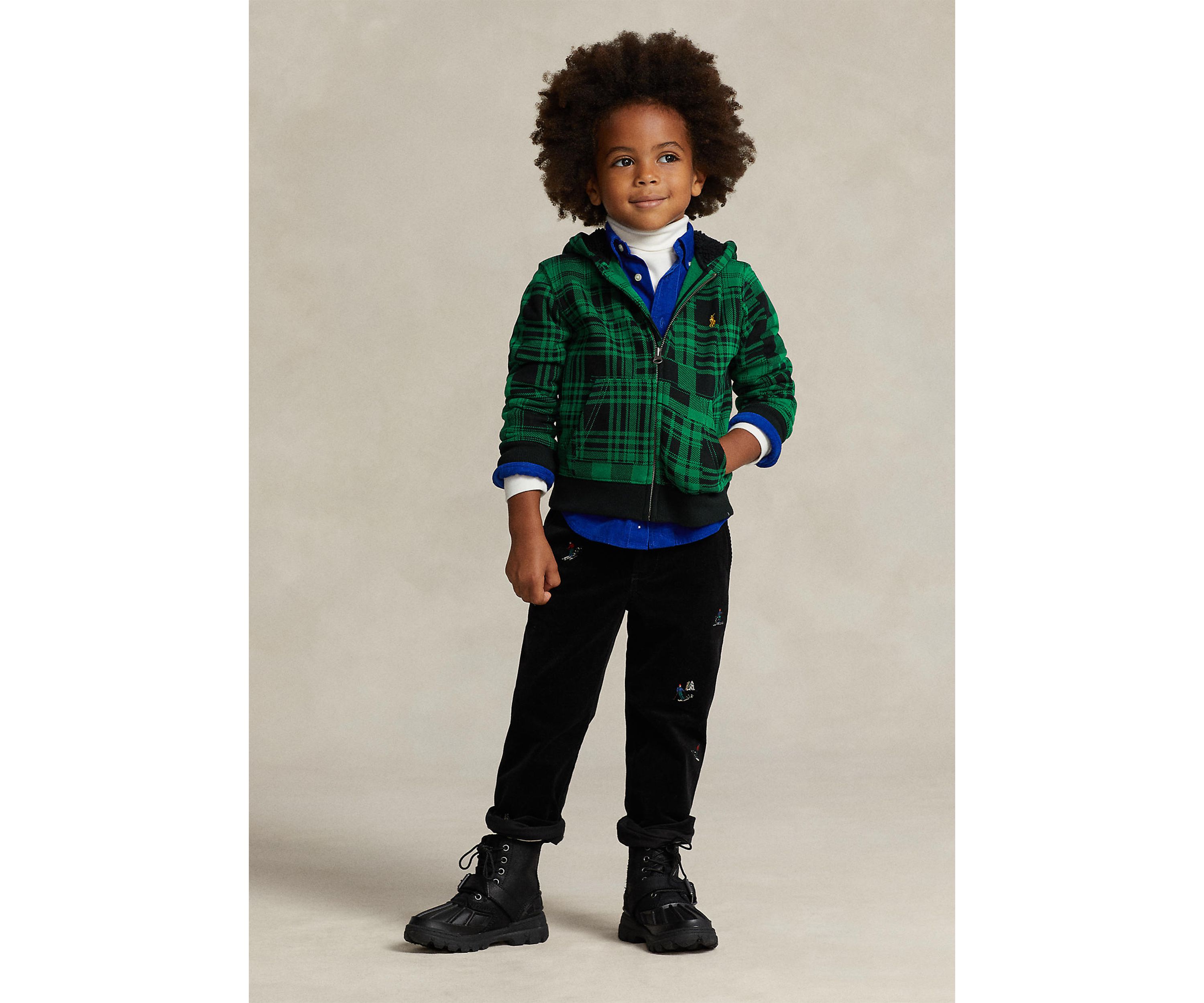Bpys 2-7 Plaid Fleece Full Zip Hoodie
