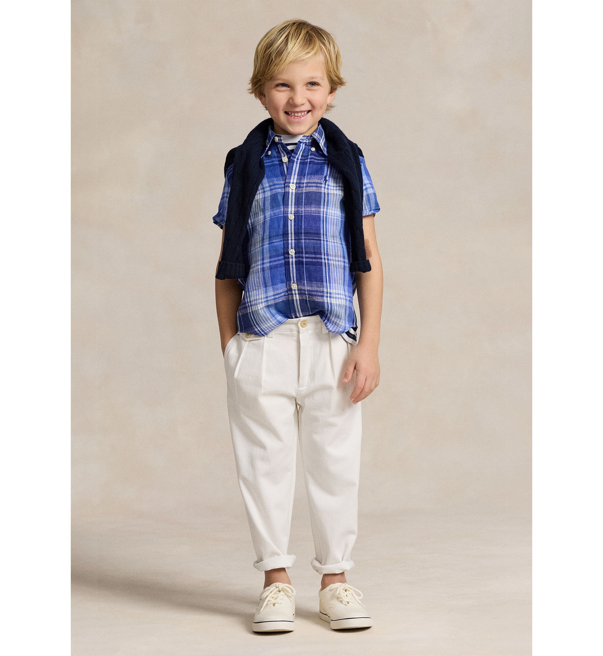 Boys 2-7 Plaid Linen Short Sleeve Shirt