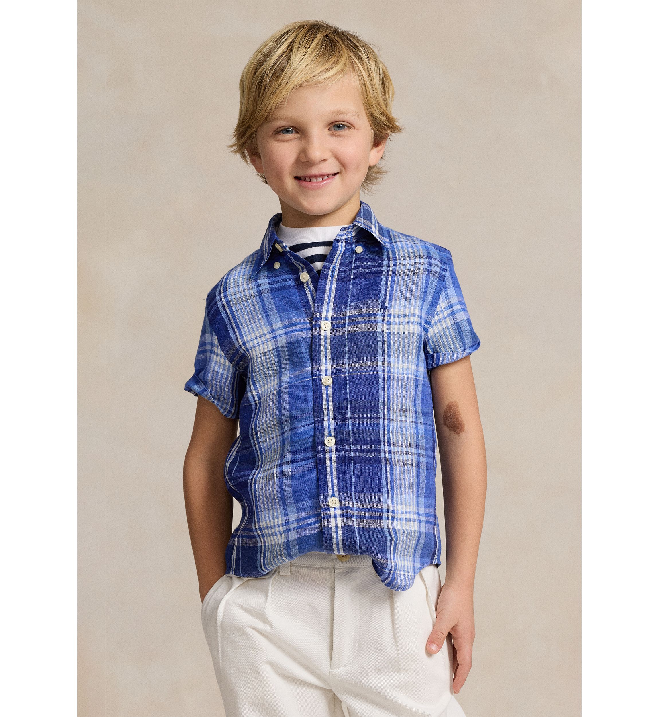 Boys 2-7 Plaid Linen Short Sleeve Shirt