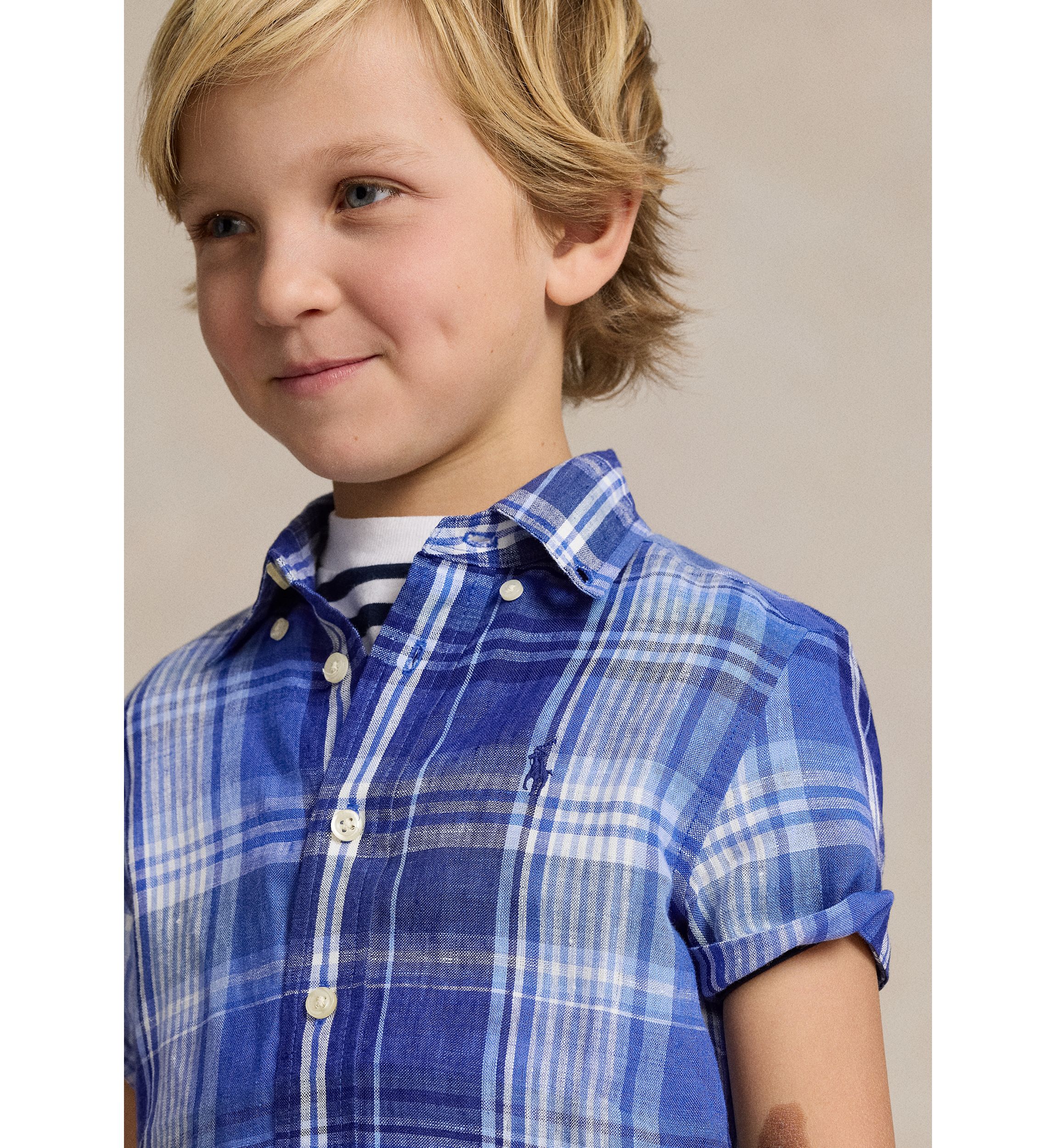 Boys 2-7 Plaid Linen Short Sleeve Shirt