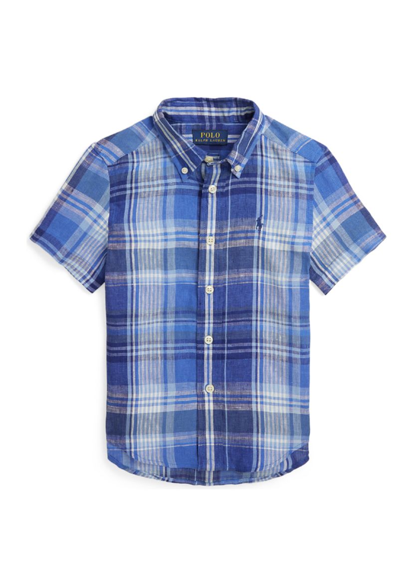 Boys 2-7 Plaid Linen Short Sleeve Shirt