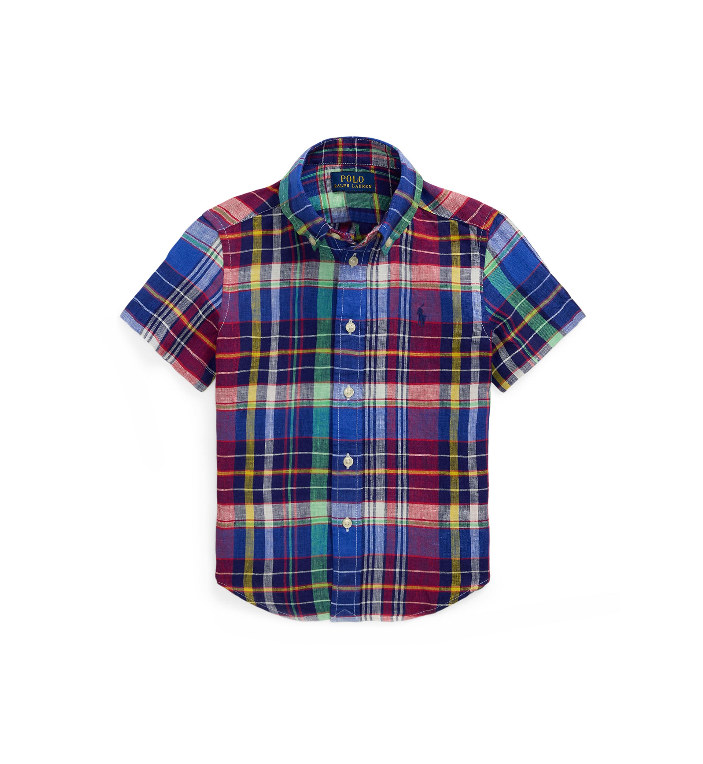 Boys 2-7 Plaid Linen Short Sleeve Shirt