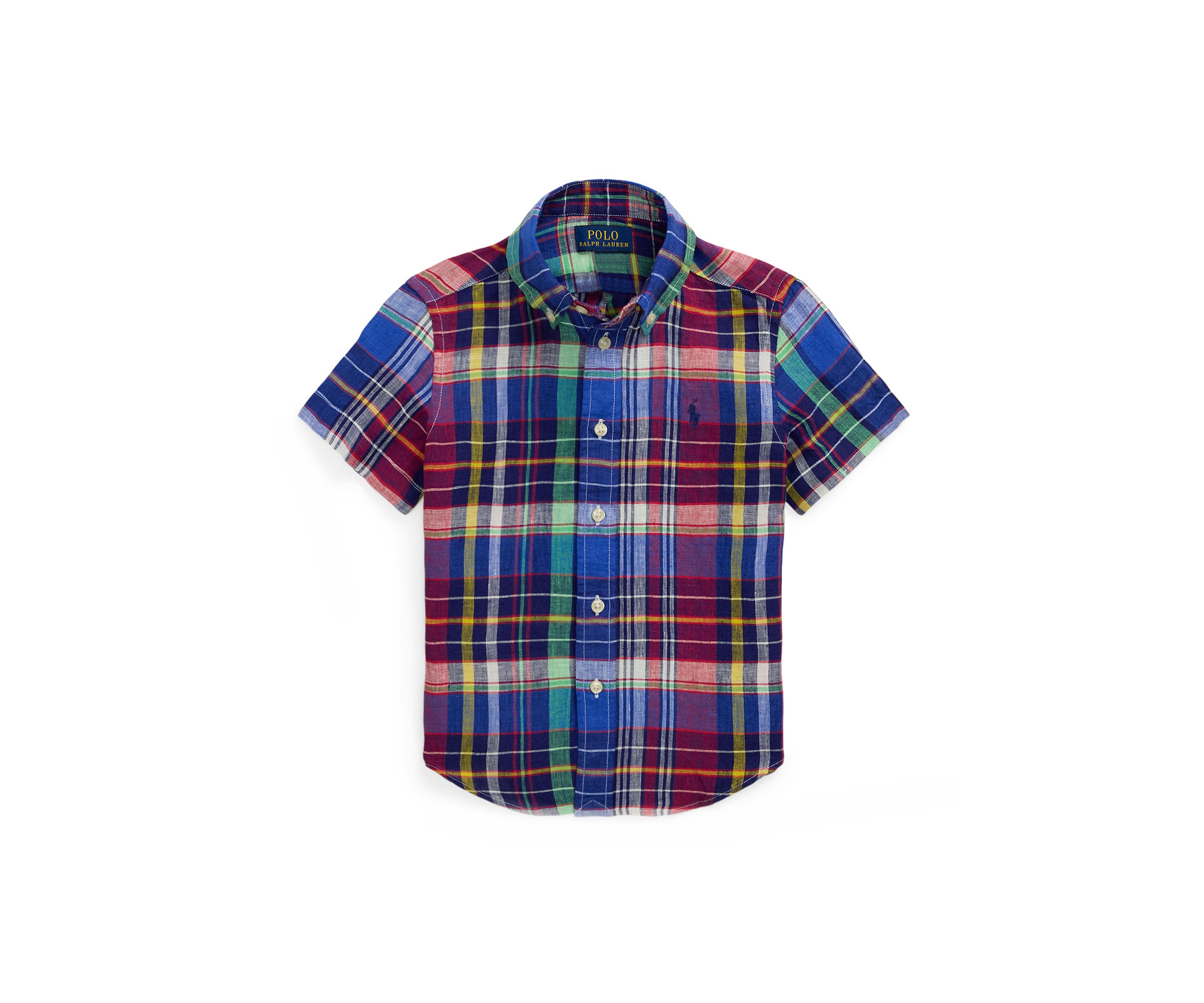 Boys 2-7 Plaid Linen Short Sleeve Shirt