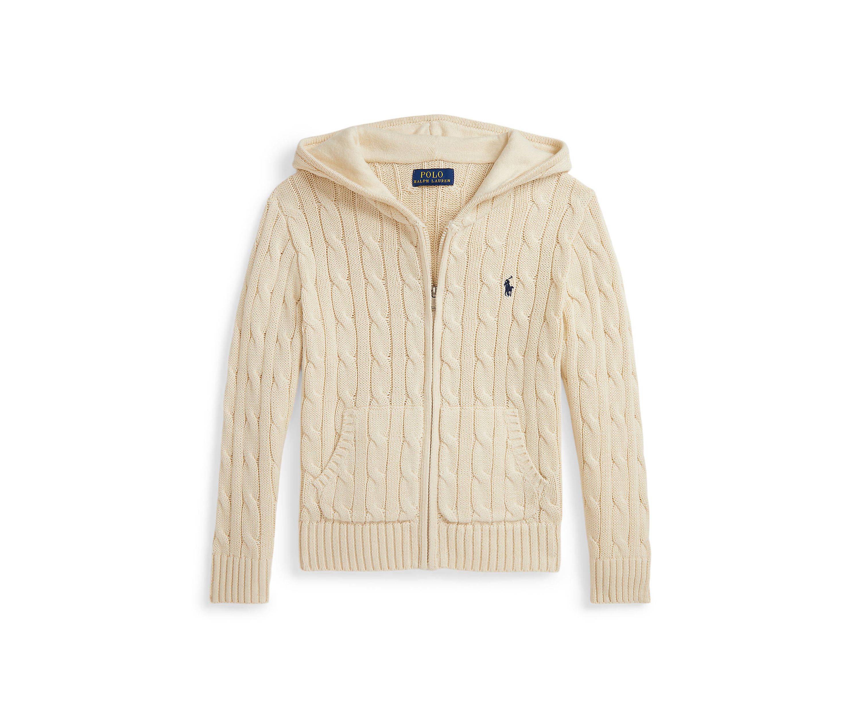 Boys 2-7 Cable Cotton Hooded Full Zip Sweater