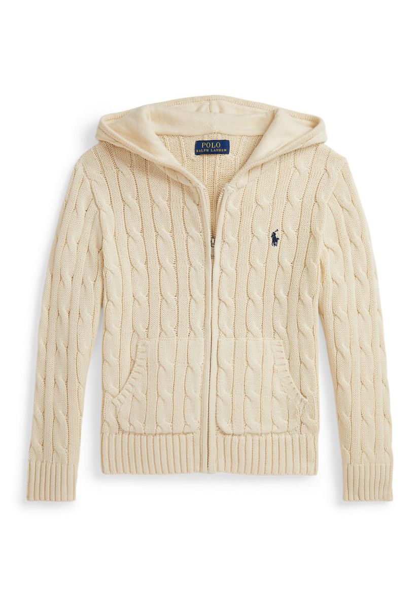 Boys 2-7 Cable Cotton Hooded Full Zip Sweater