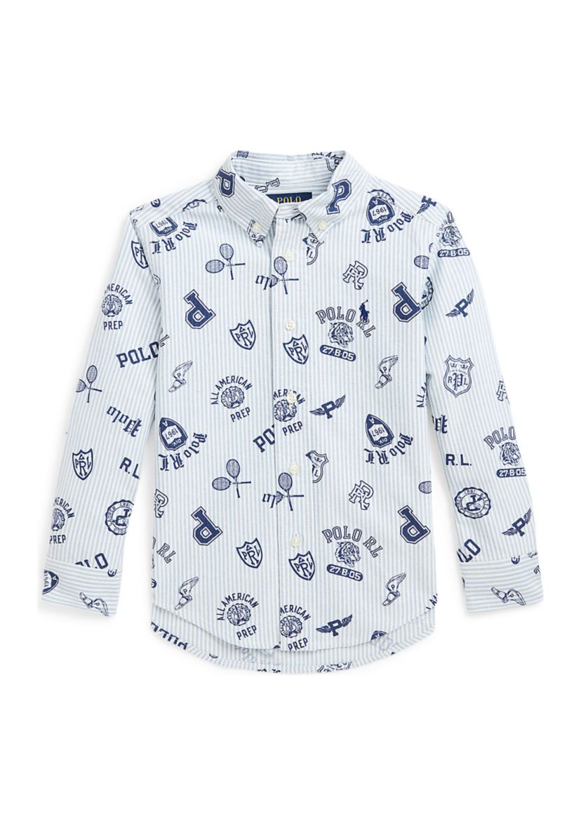 Boys 2-7 Striped Cotton Oxford Graphic Shirt