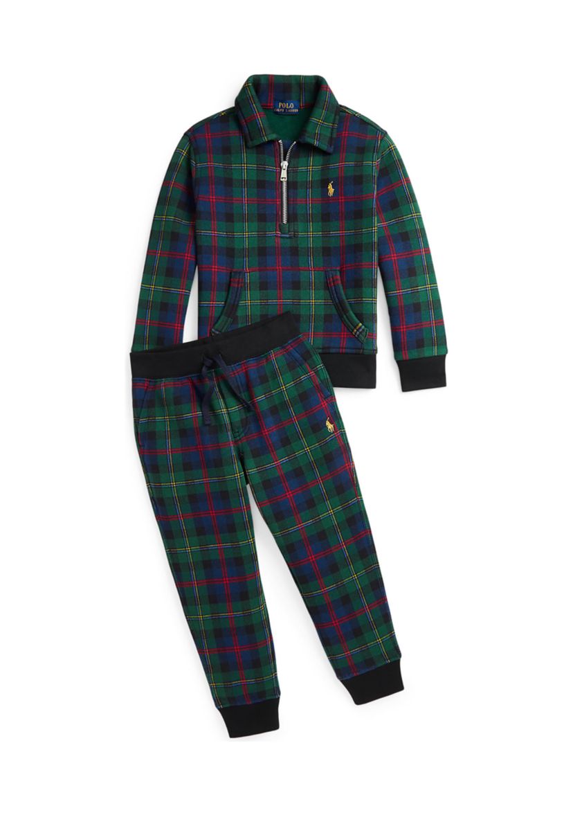 Boys 2-7 Plaid Fleece Collared Sweatshirt