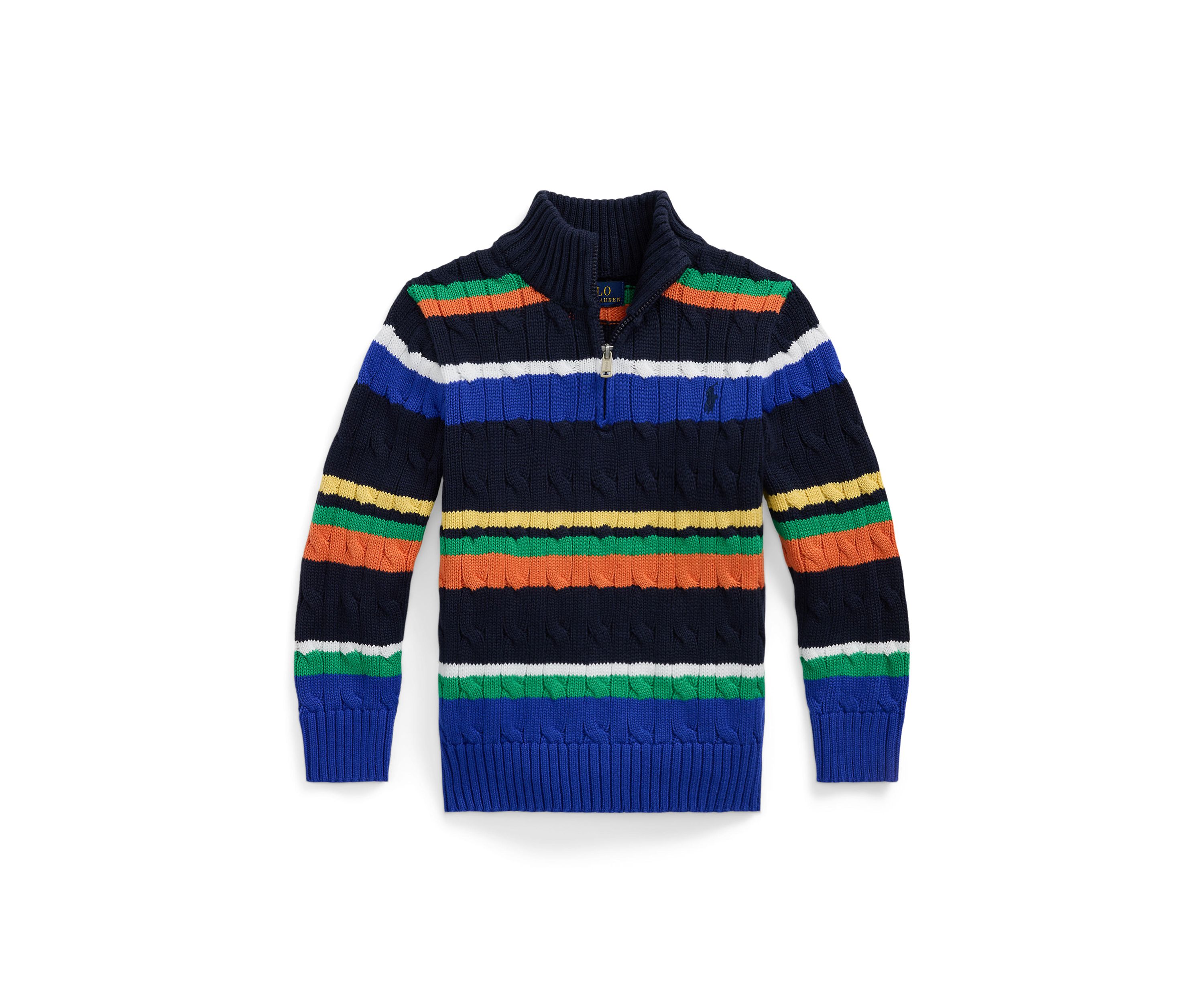 Boys 2-7 Striped Cotton 1/4 Zip Sweater