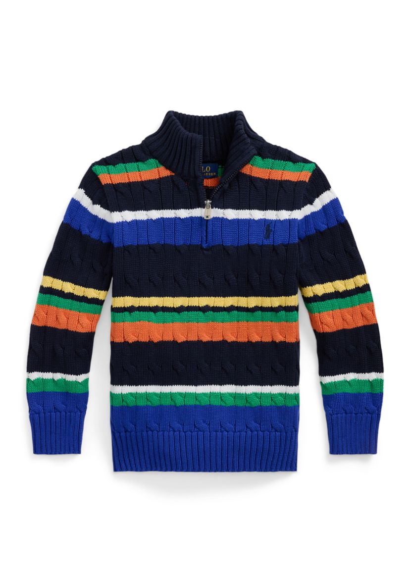 Boys 2-7 Striped Cotton 1/4 Zip Sweater