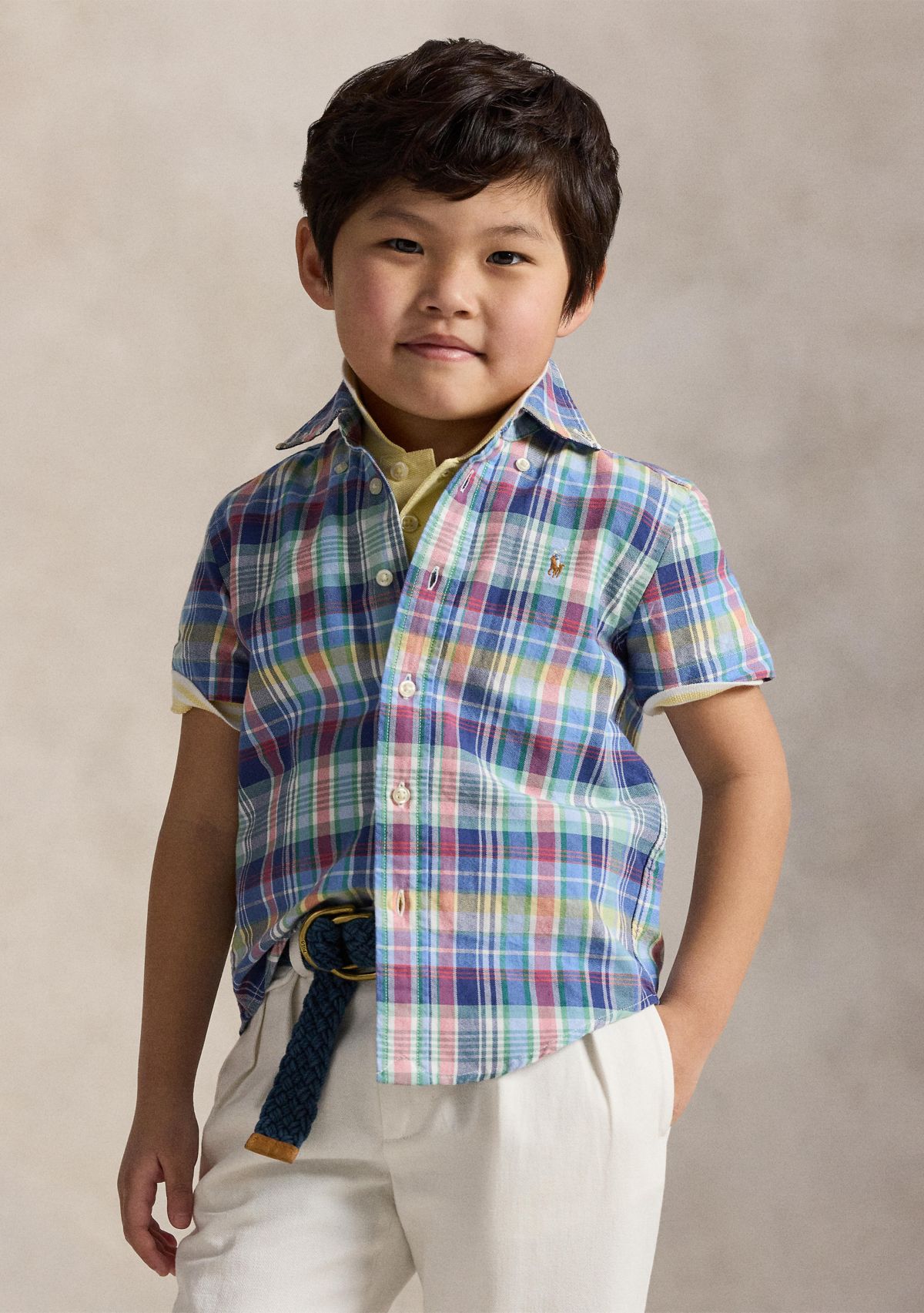 Boys 2-7 Plaid Cotton Oxford Short Sleeve Shirt