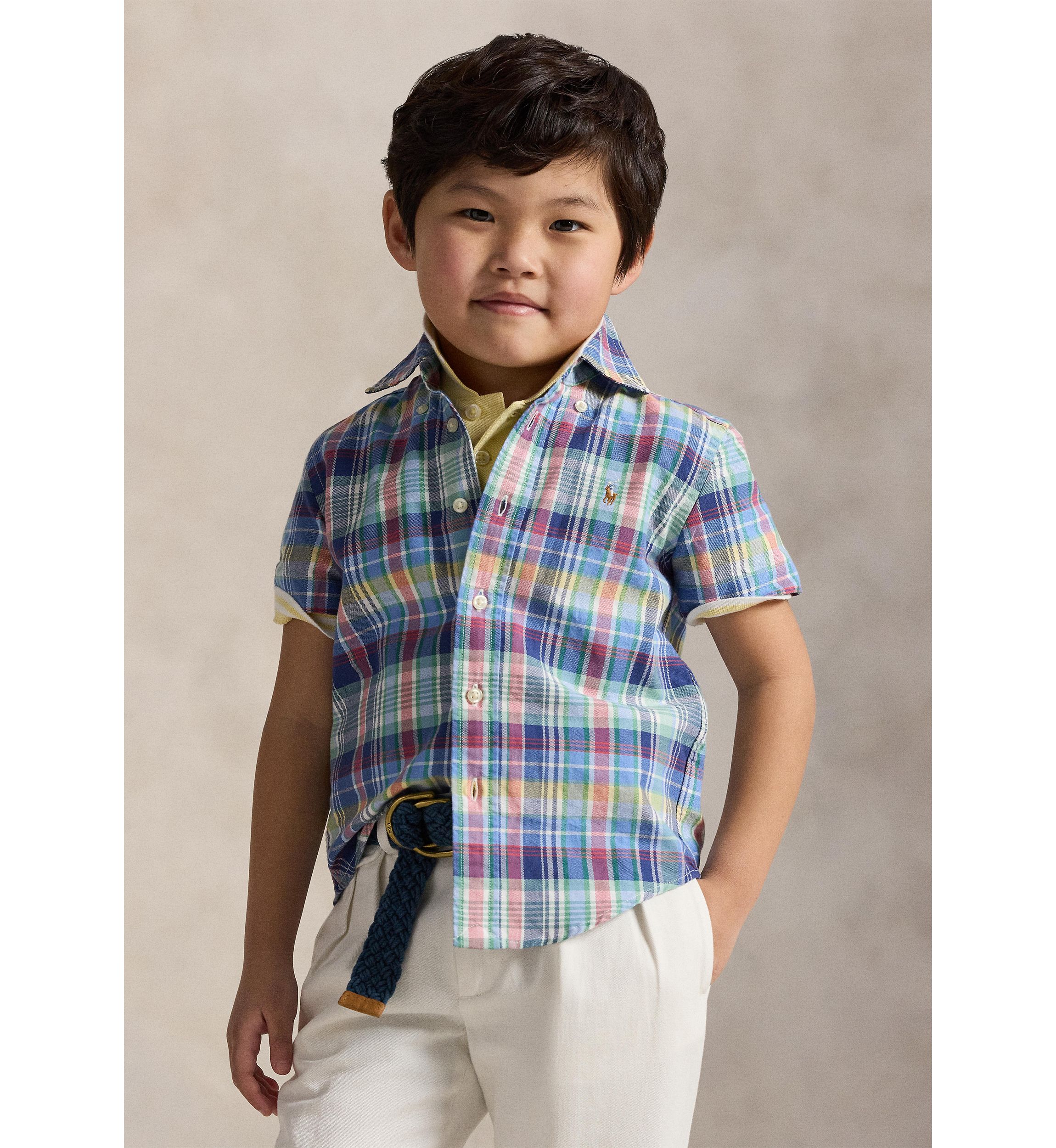 Boys 2-7 Plaid Cotton Oxford Short Sleeve Shirt