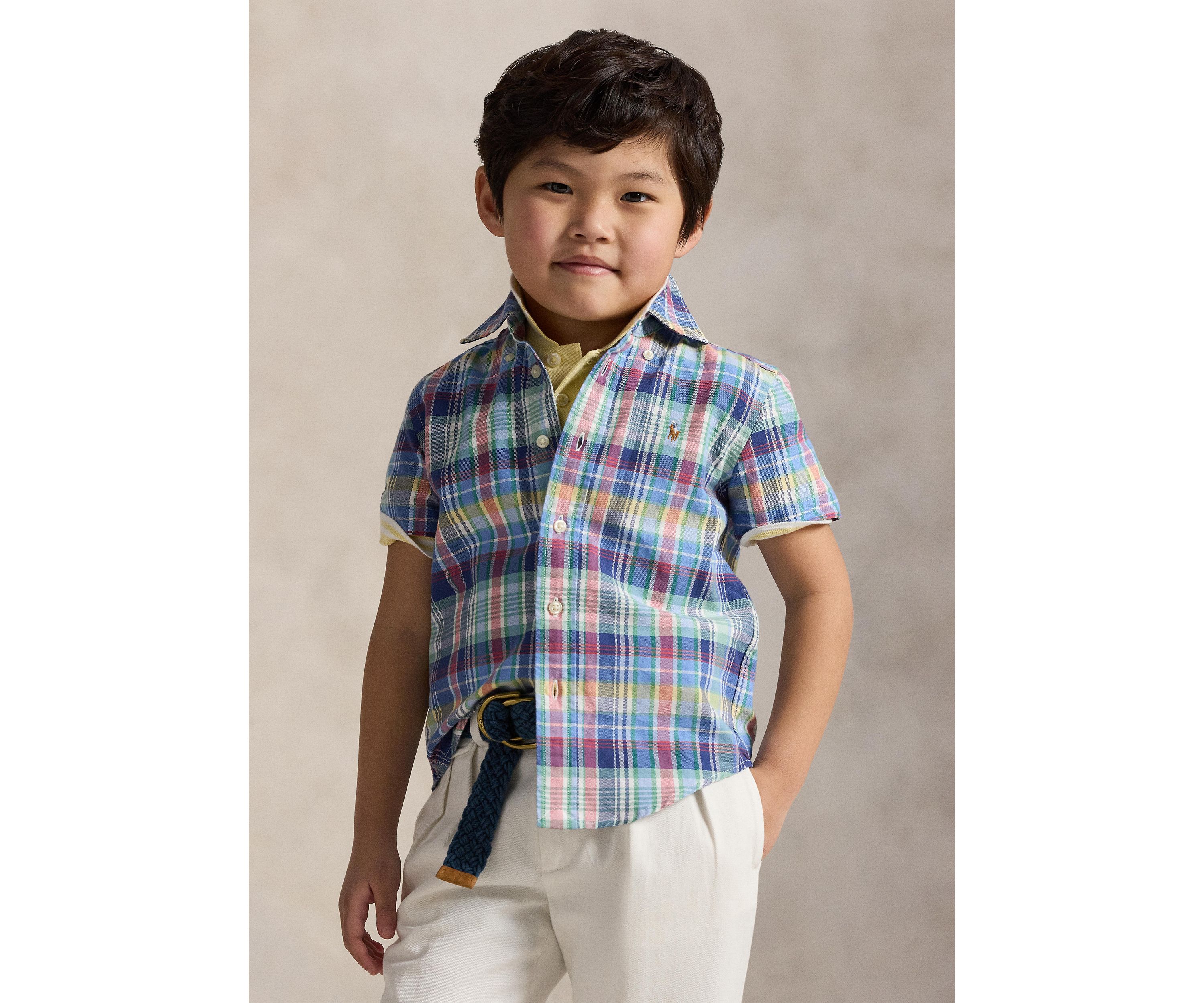 Boys 2-7 Plaid Cotton Oxford Short Sleeve Shirt