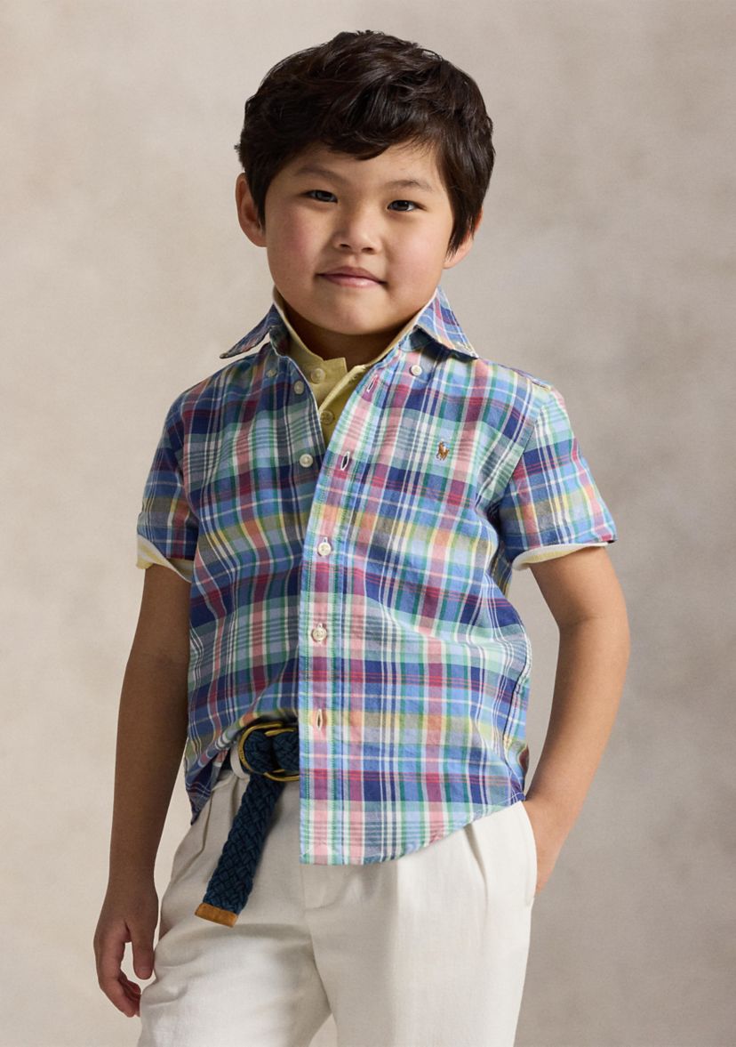 Boys 2-7 Plaid Cotton Oxford Short Sleeve Shirt