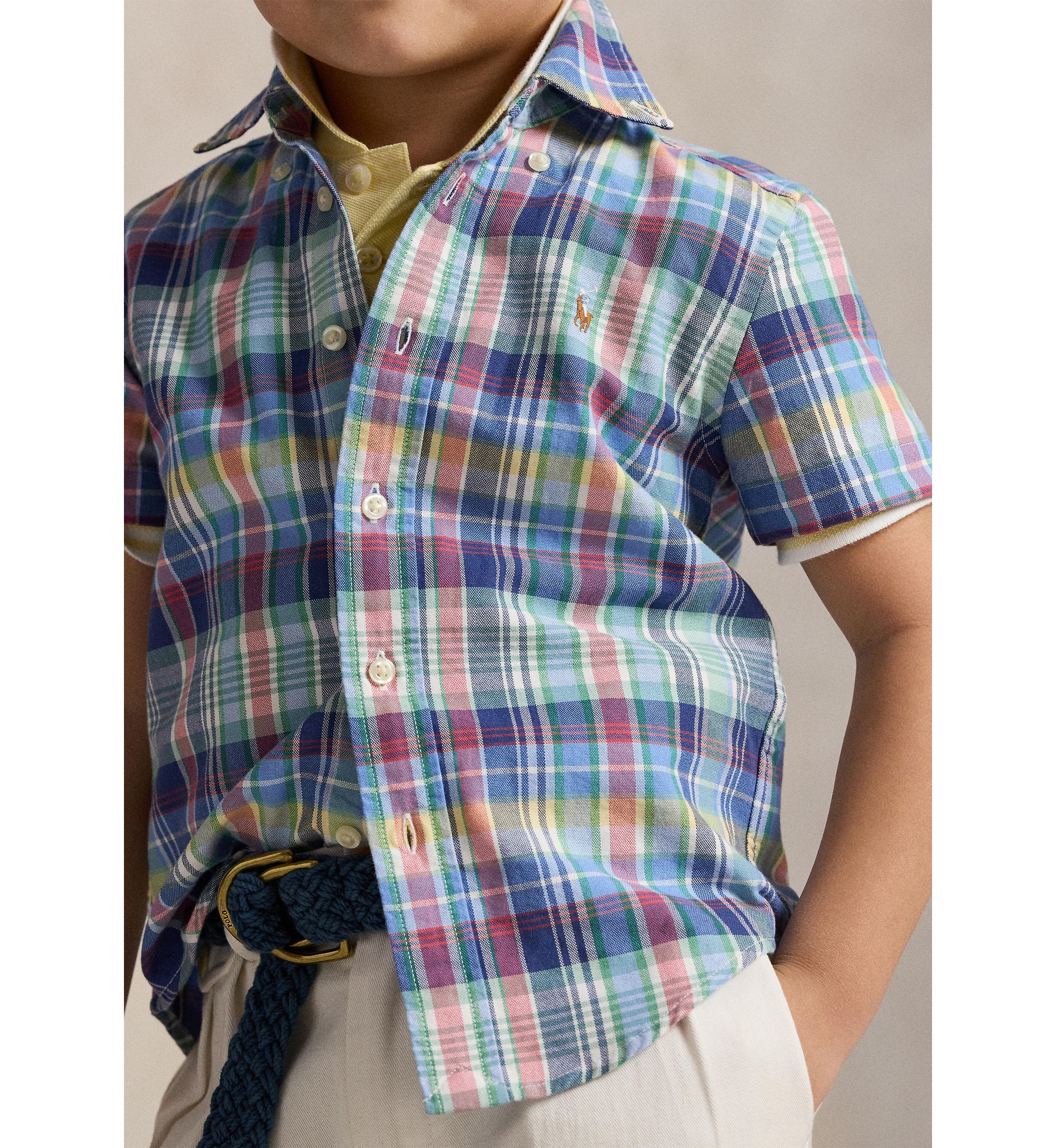 Boys 2-7 Plaid Cotton Oxford Short Sleeve Shirt