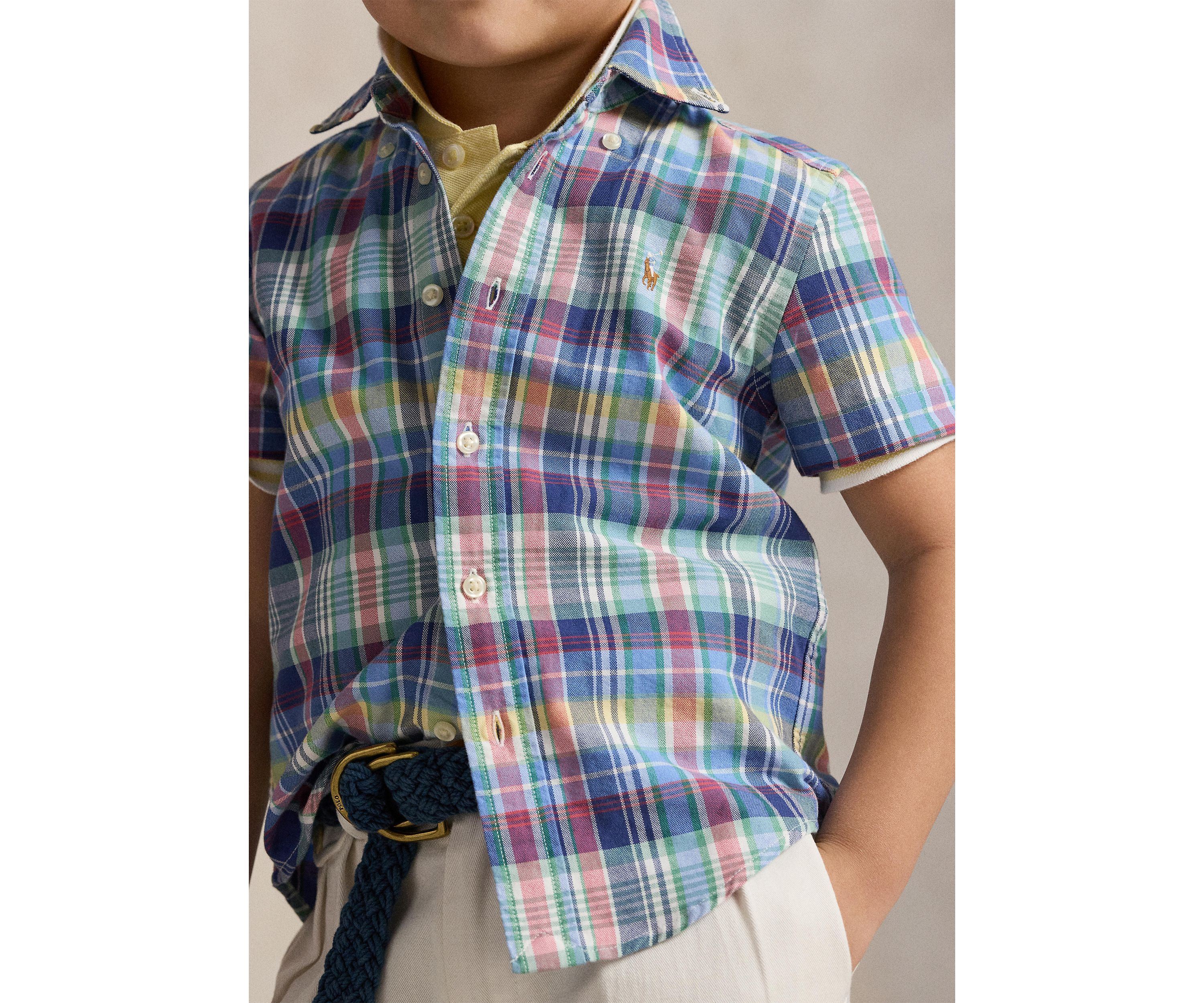 Boys 2-7 Plaid Cotton Oxford Short Sleeve Shirt