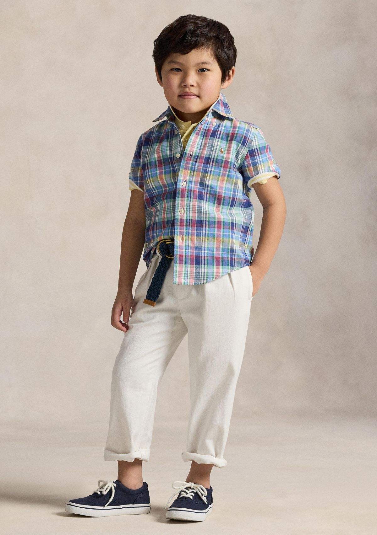 Boys 2-7 Plaid Cotton Oxford Short Sleeve Shirt