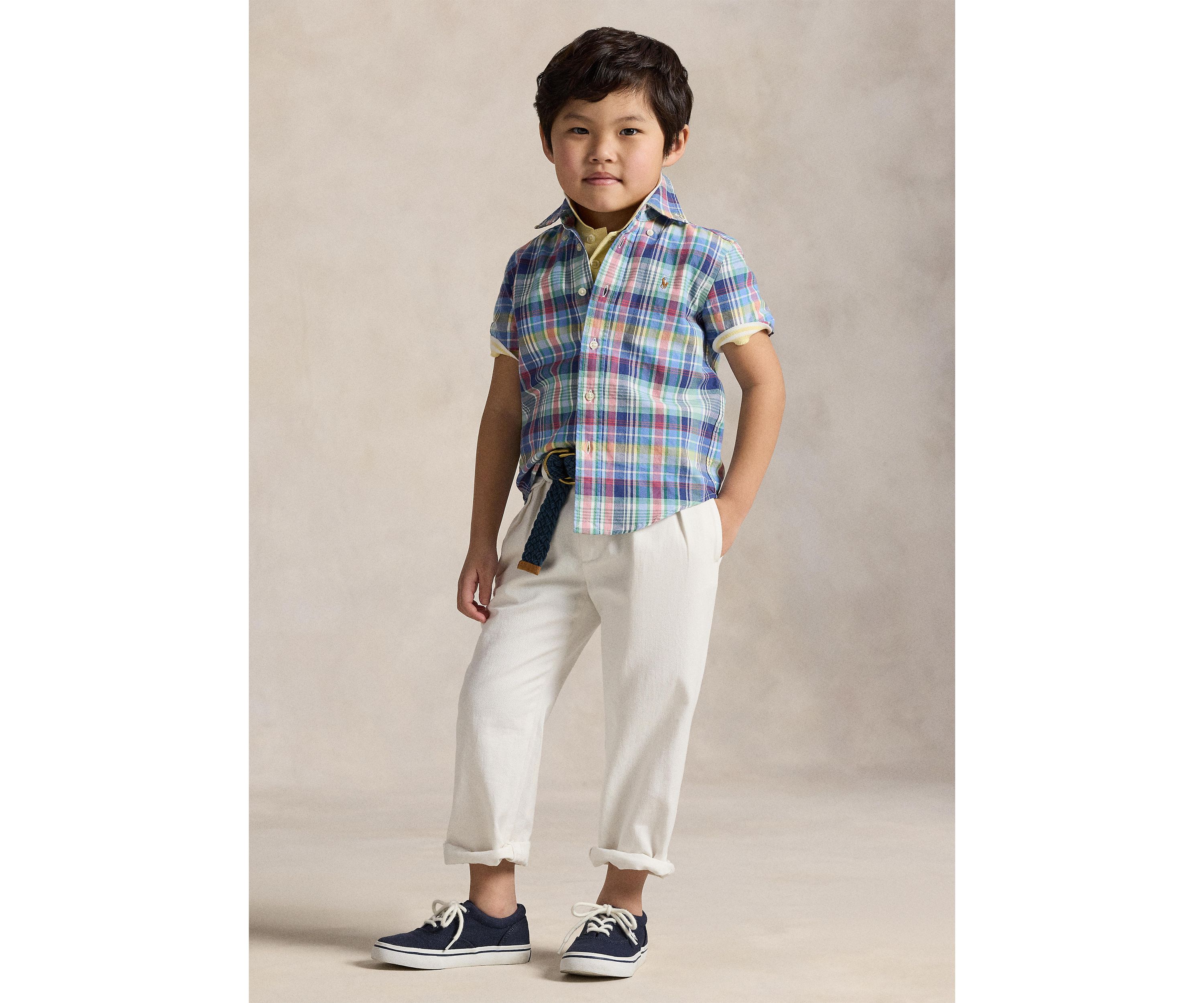 Boys 2-7 Plaid Cotton Oxford Short Sleeve Shirt