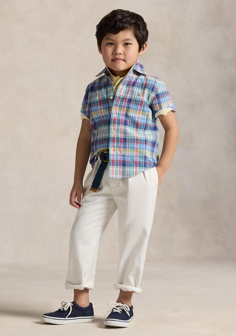 Boys 2-7 Plaid Cotton Oxford Short Sleeve Shirt