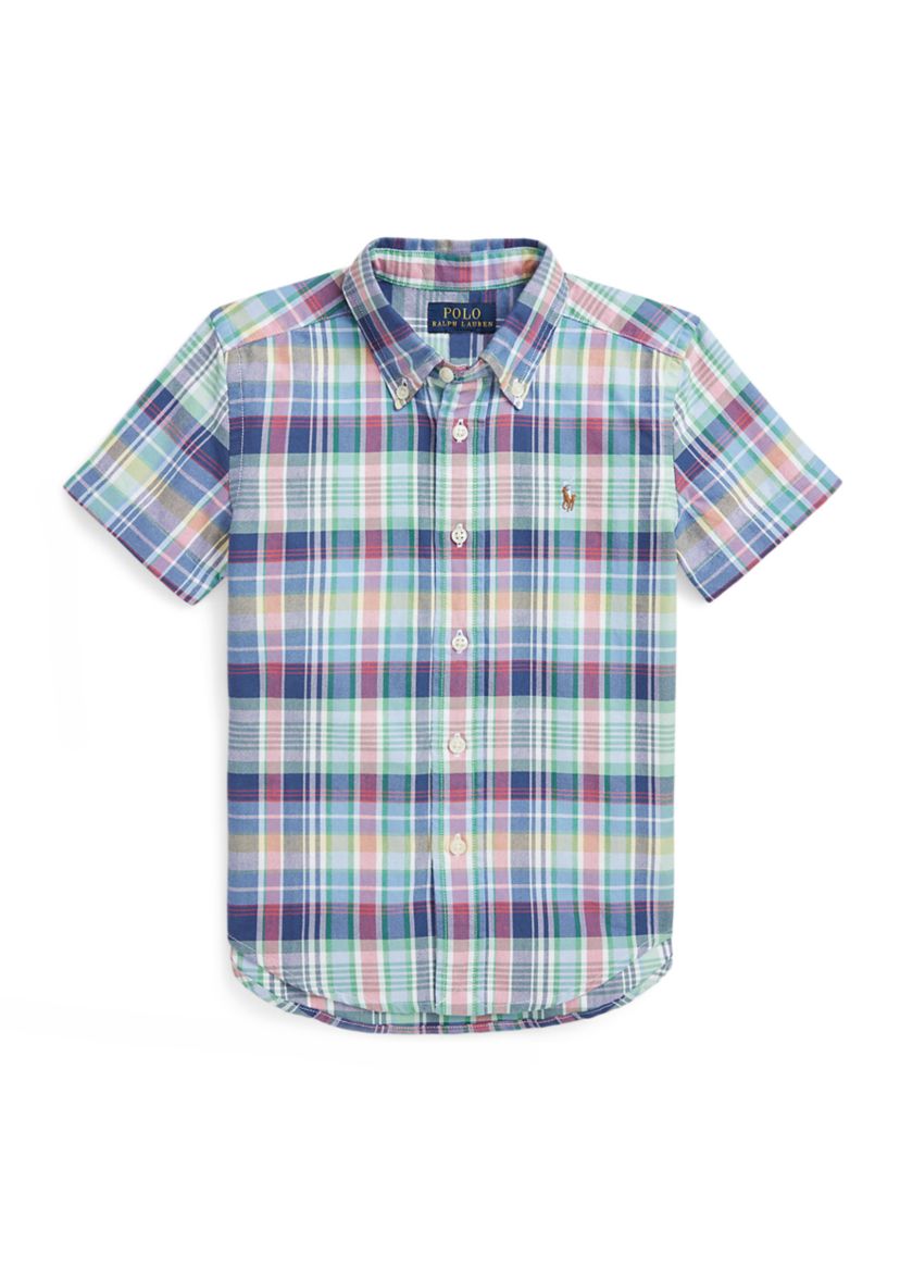 Boys 2-7 Plaid Cotton Oxford Short Sleeve Shirt