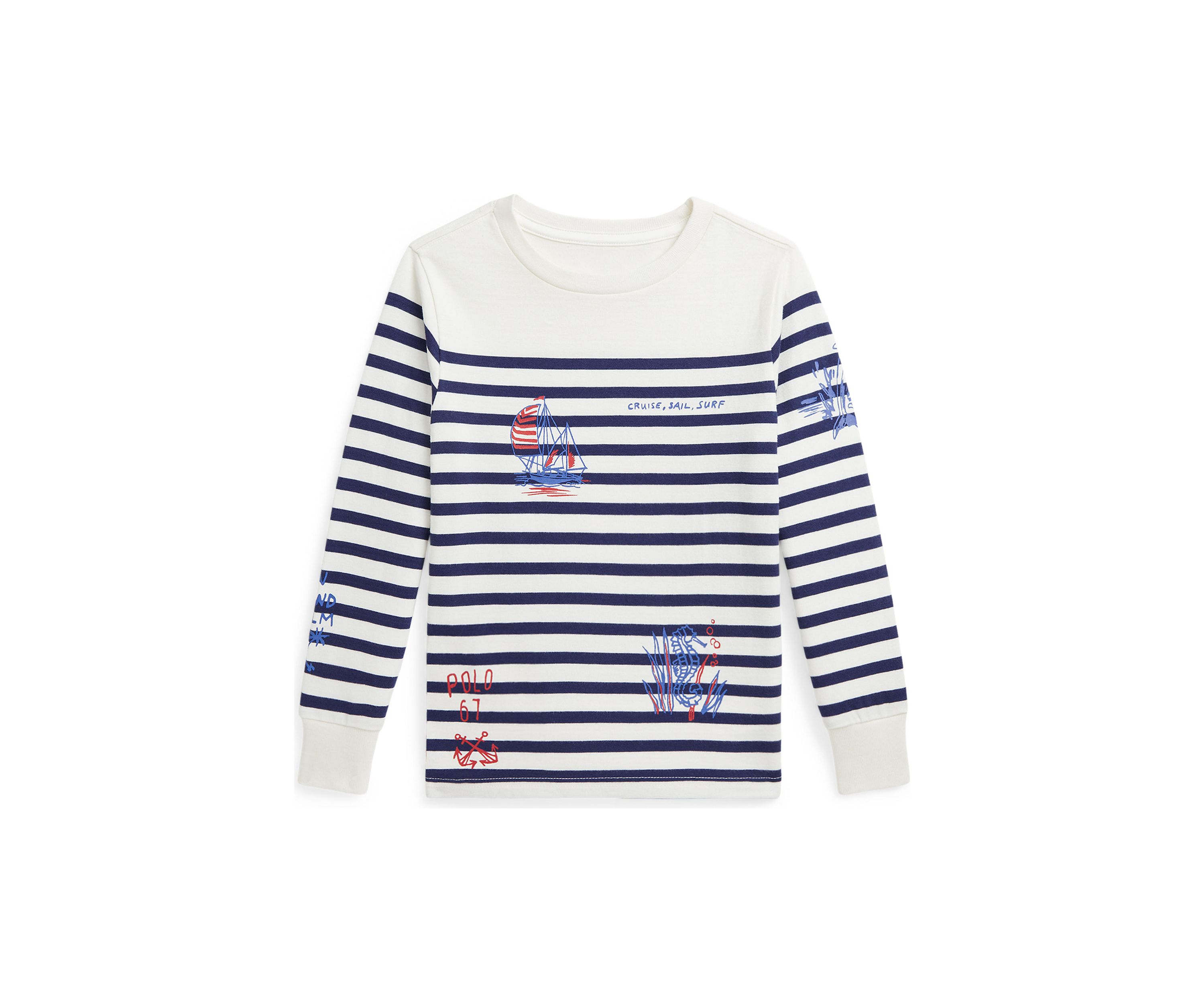 Boys 2-7 Striped Cotton Graphic Long-Sleeve T-Shirt