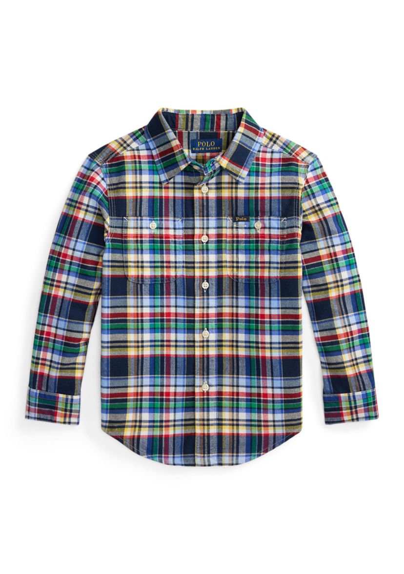 Boys 2-7 Plaid Brushed Cotton Oxford Work shirt